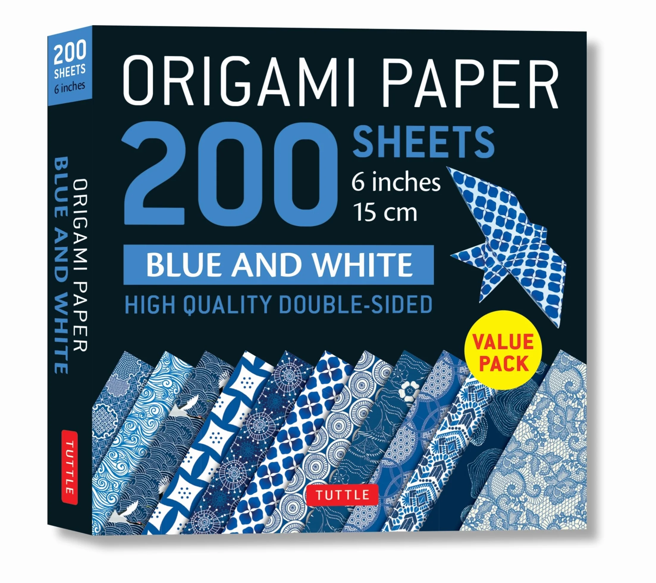 Origami Paper 200 Sheets Blue and White Patterns 6" (15 CM): High-Quality Double Sided Origami Sheets Printed with 12 Different Designs (Instructions for 6 Projects Included)