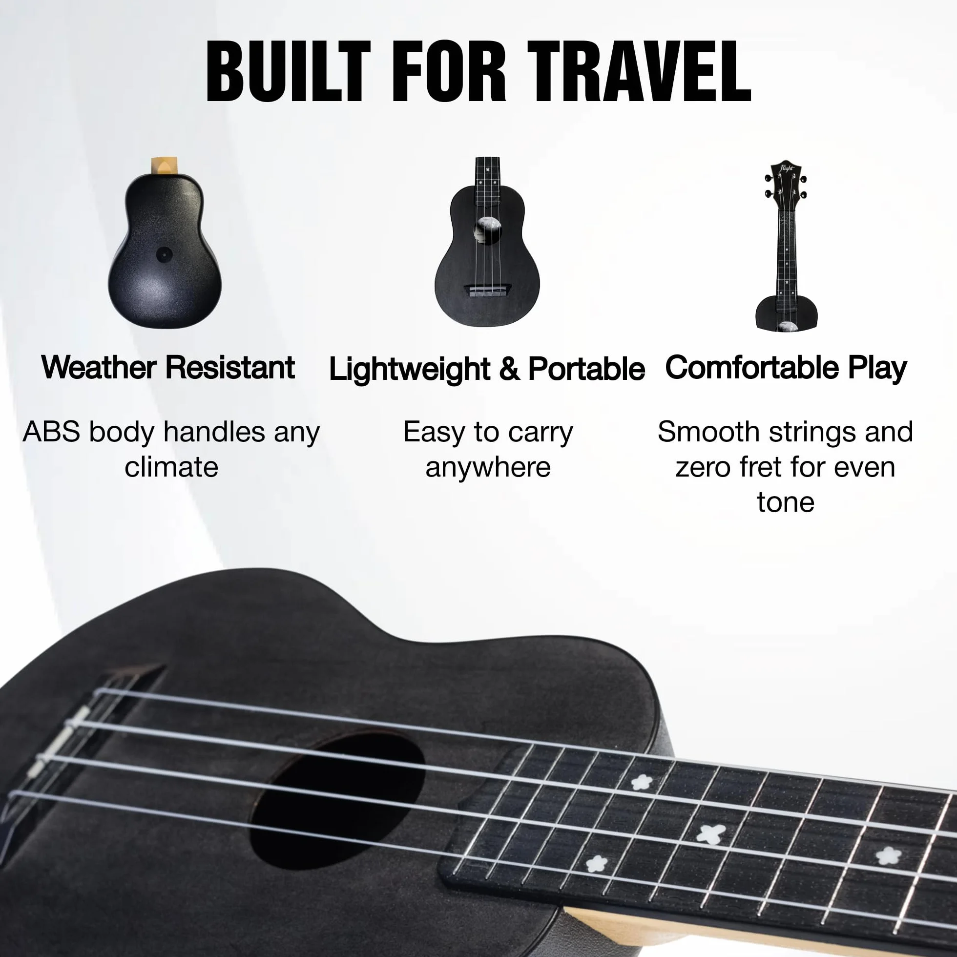 Flight, Travel Series ukulele sopranowe, czarne (TUS-35 BK)