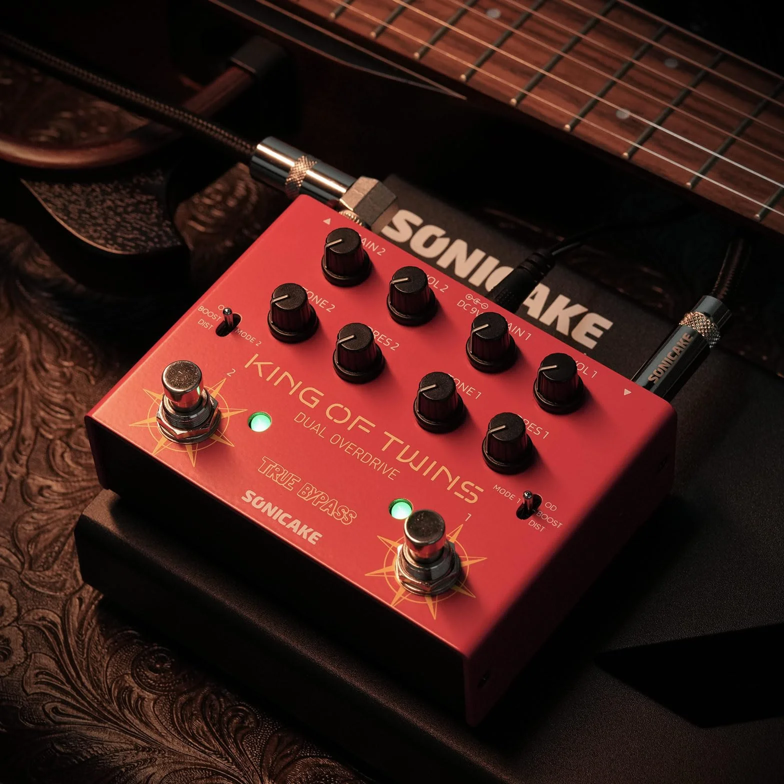 SONICAKE Overdrive, dwukanałowy, 3 tryby - Overdrive/Boost/Dystorsja, kompaktowy efektów do gitary basowej i elektrycznej, czysty obwód analogowy, True Bypass - King of Twins QDS-08