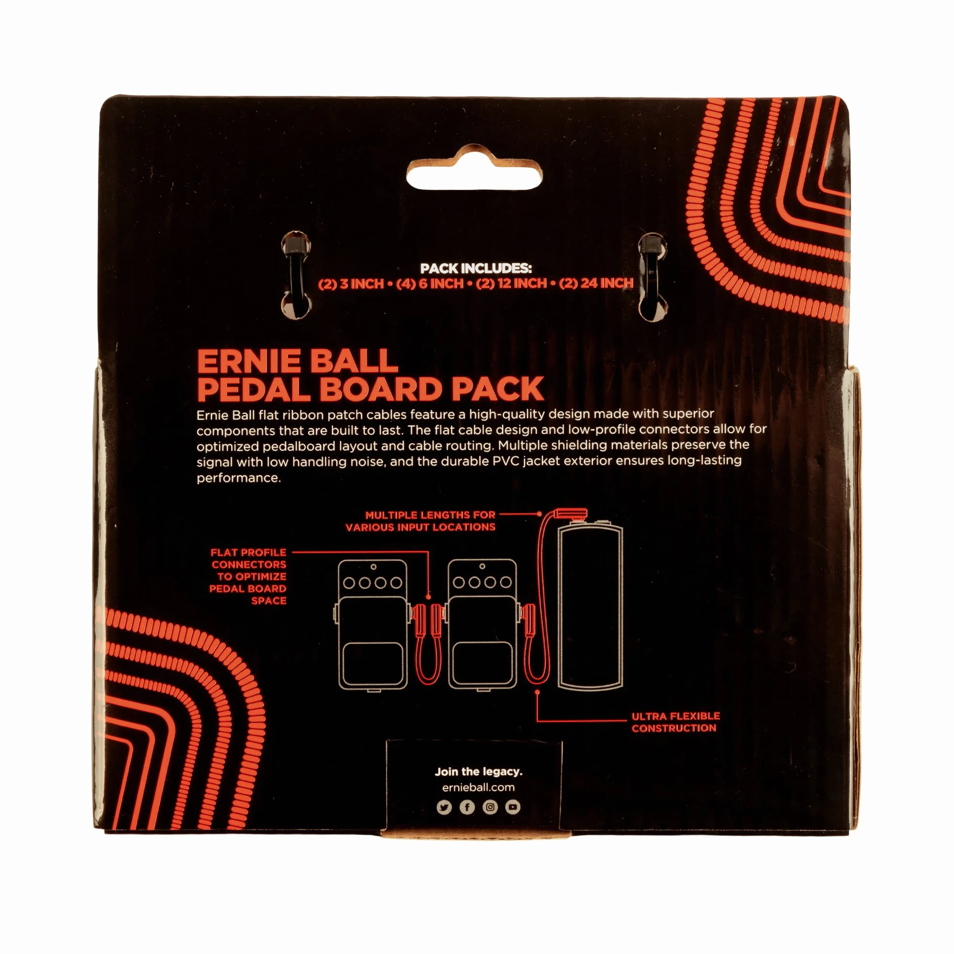 Ernie Ball Flat Ribbon Patch Cables Pedalboard Multi-Pack - Red