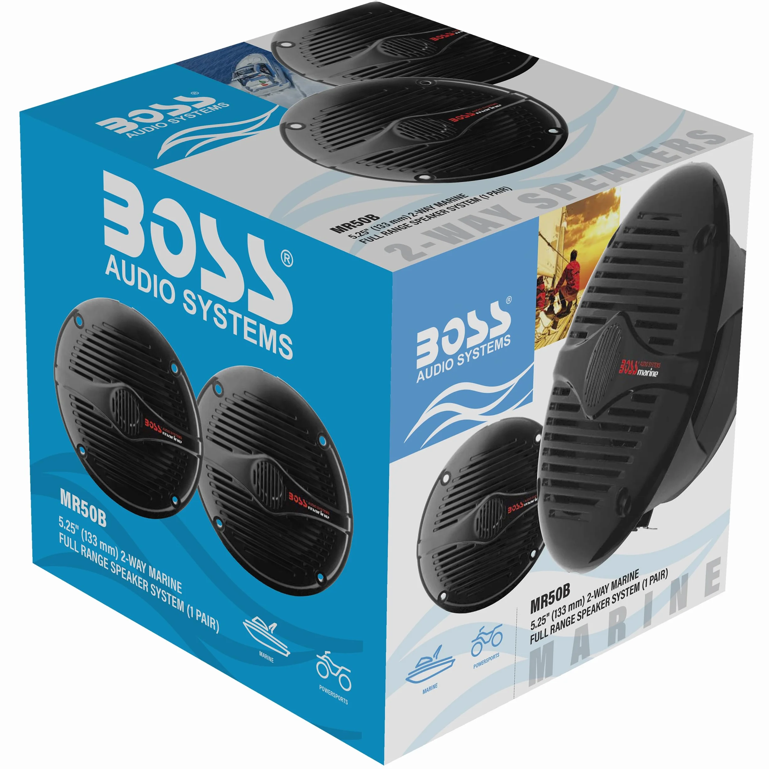 BOSS Audio Systems MR50B 13.3 cm morskie głośniki stereo do łodzi - 150 W (para), 2-drożny, dźwięk pełnozakresowy, wysokotonowe, koncentryczne, odporne na warunki atmosferyczne, sprzedawane w parach