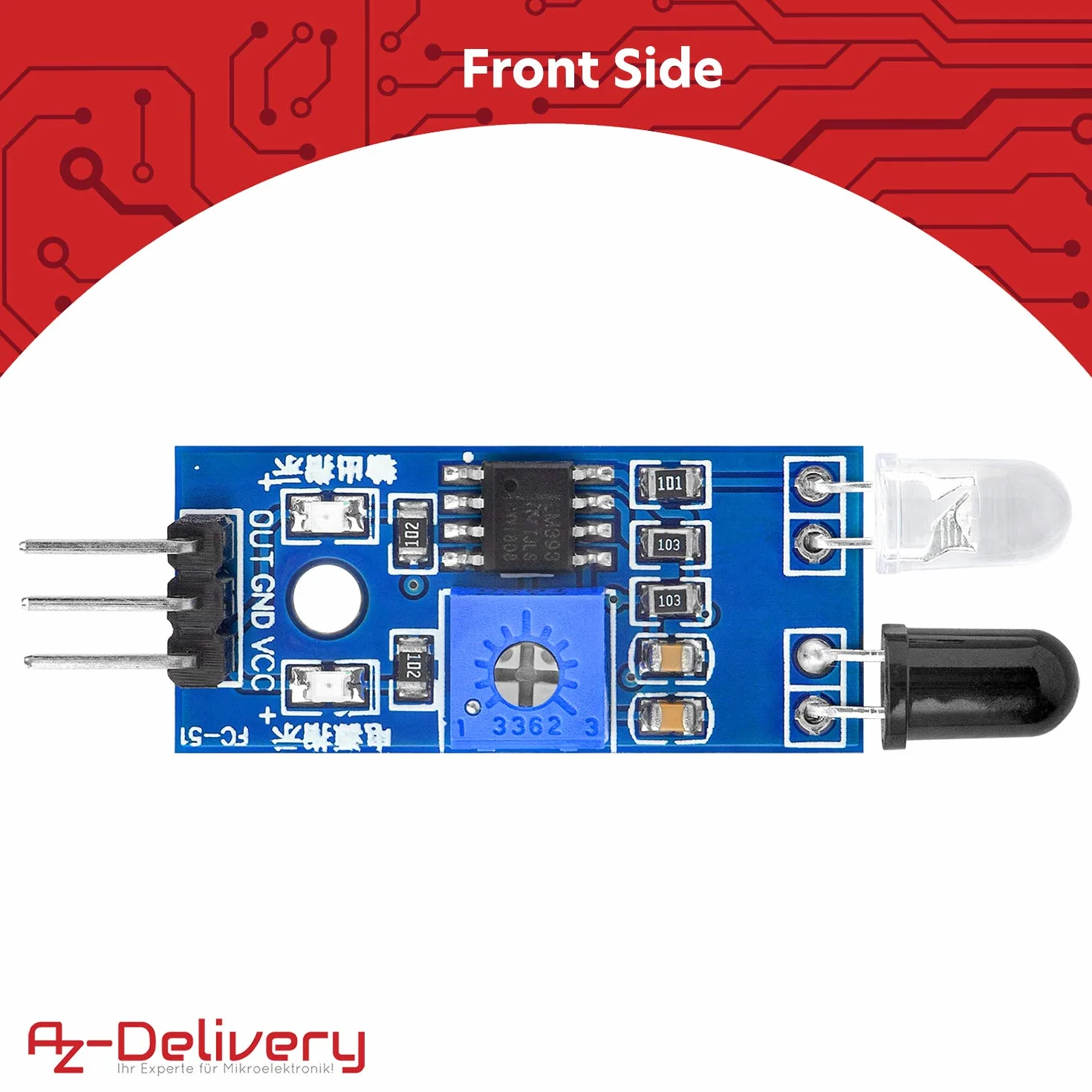 AZDelivery IR Moduł podczerwieni do wykrywania przeszkód Czujnik odległości kompatybilny z Arduino i Raspberry Pi