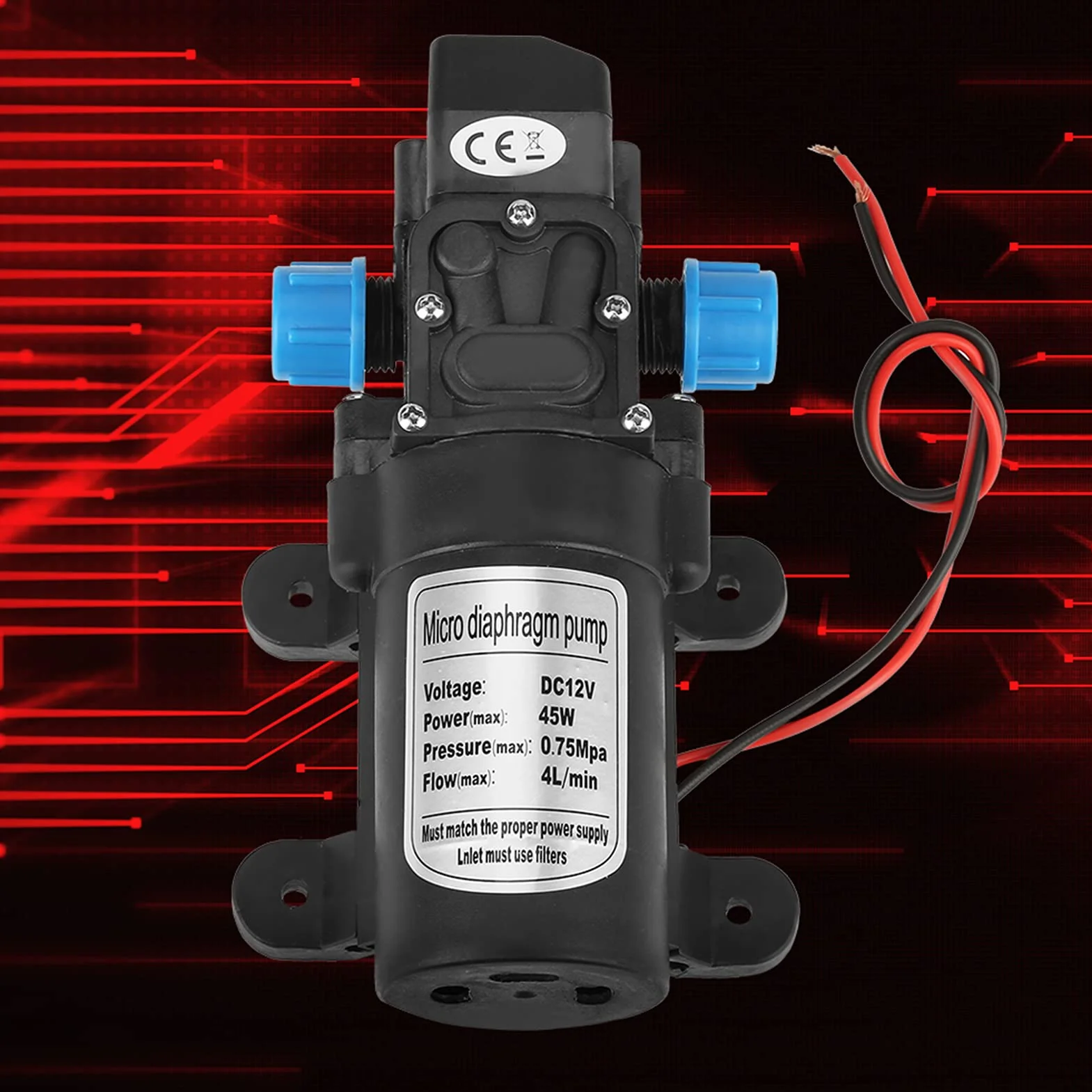Membranowa Pompa Wodna 12 V, 12 V Pompa Membranowa Mini Pompa Samozasysająca DC 45 W Przenośna, Cicha Praca, Przepływ 4 L/min, Czarna z Przemysłowymi Pompami Membranowymi