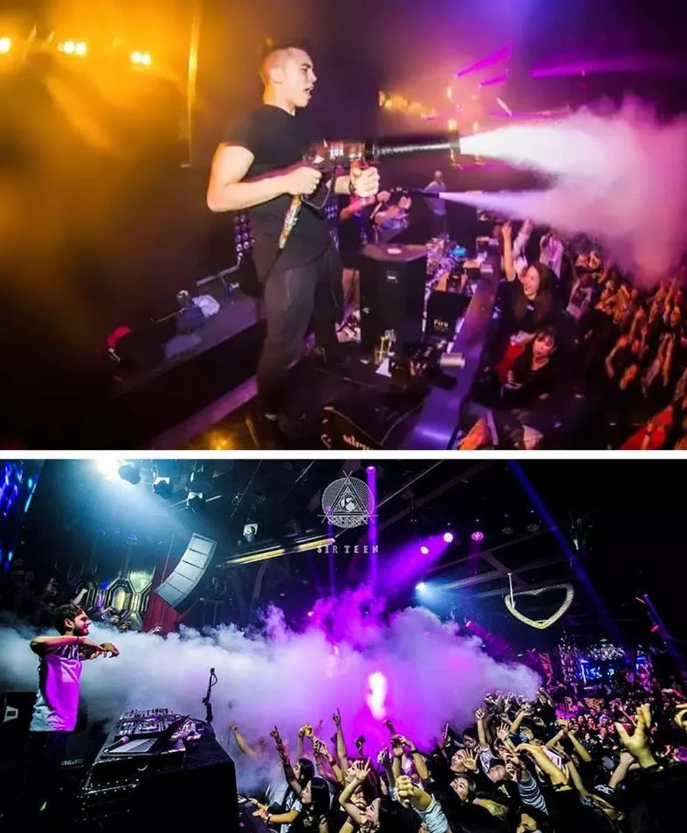 Party LED Cannon CO2 Cryo Pistol DJ Efekt Jet kolorowy z wężem gazowym Fogger Smoke Gun