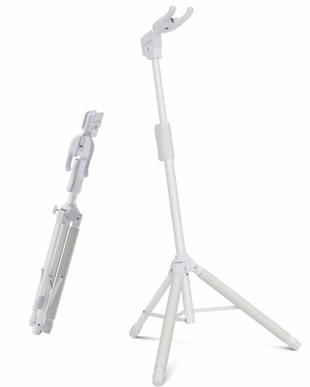 ENYA Regulowany stojak na gitarę (od 76 do 99 cm) z hakiem samochodowym, wykonany ze stali nierdzewnej, antypoślizgowa wyściółka i konstrukcja z trzema nogami do gitar akustycznych i elektrycznych.