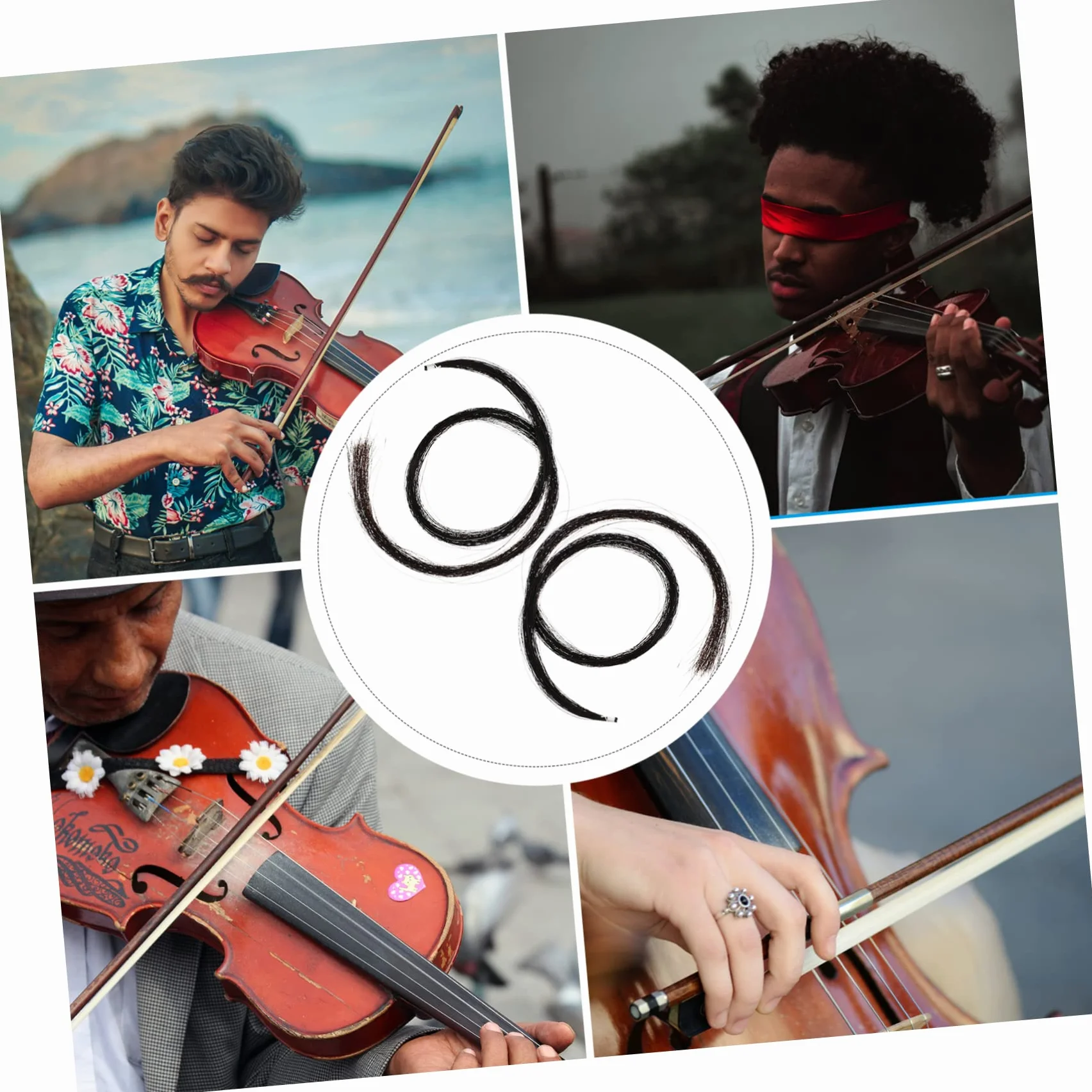 Hanks Natural Violin Horse Hair for Bow Repair Durable String Accessory for Violin and Smaller Instruments Pre-tied for Easy Installation