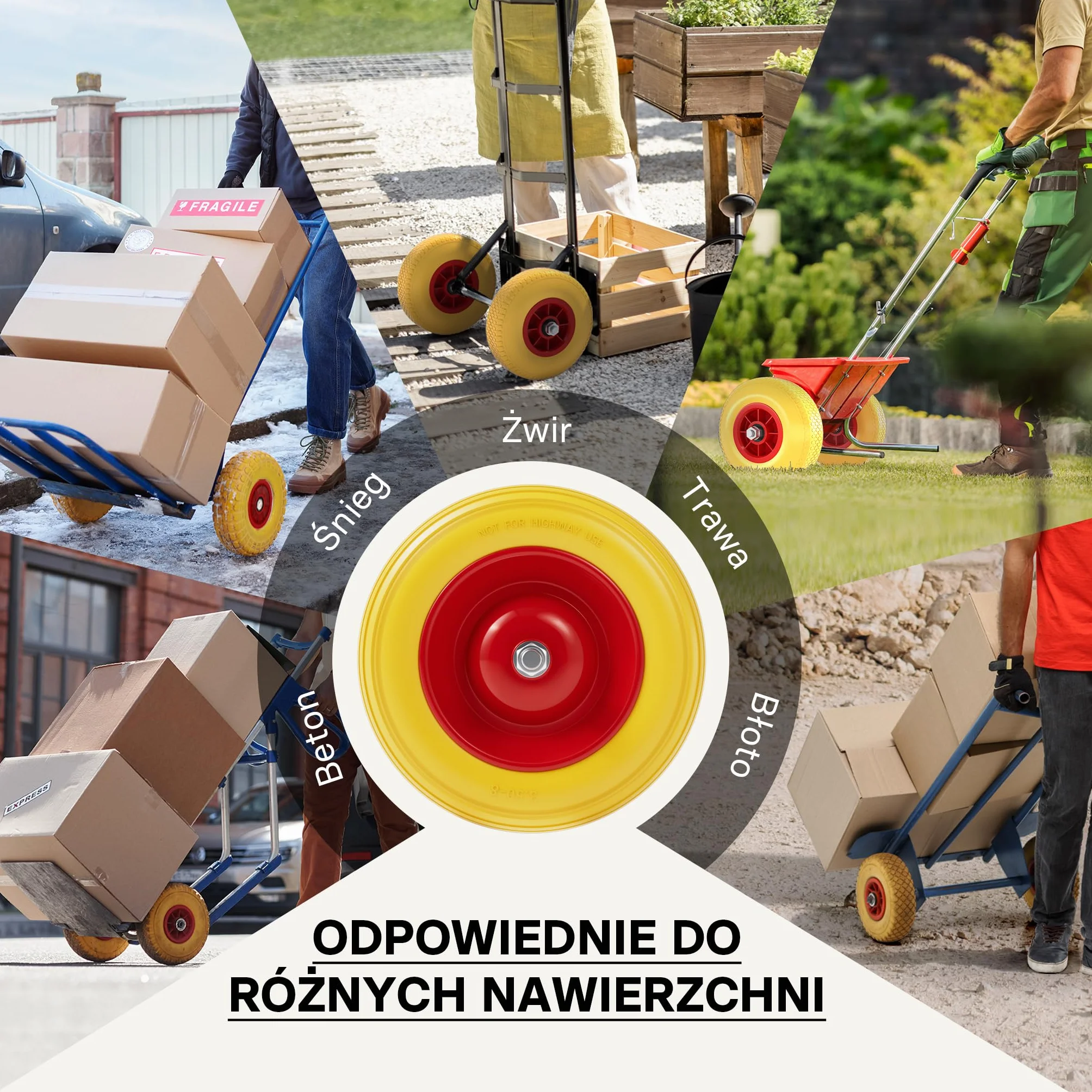 Taczka odporna na przebicie kompletna z kółkiem PU 3.50-8 poliuretan pełna guma z osią wtykową odporna na przebicie