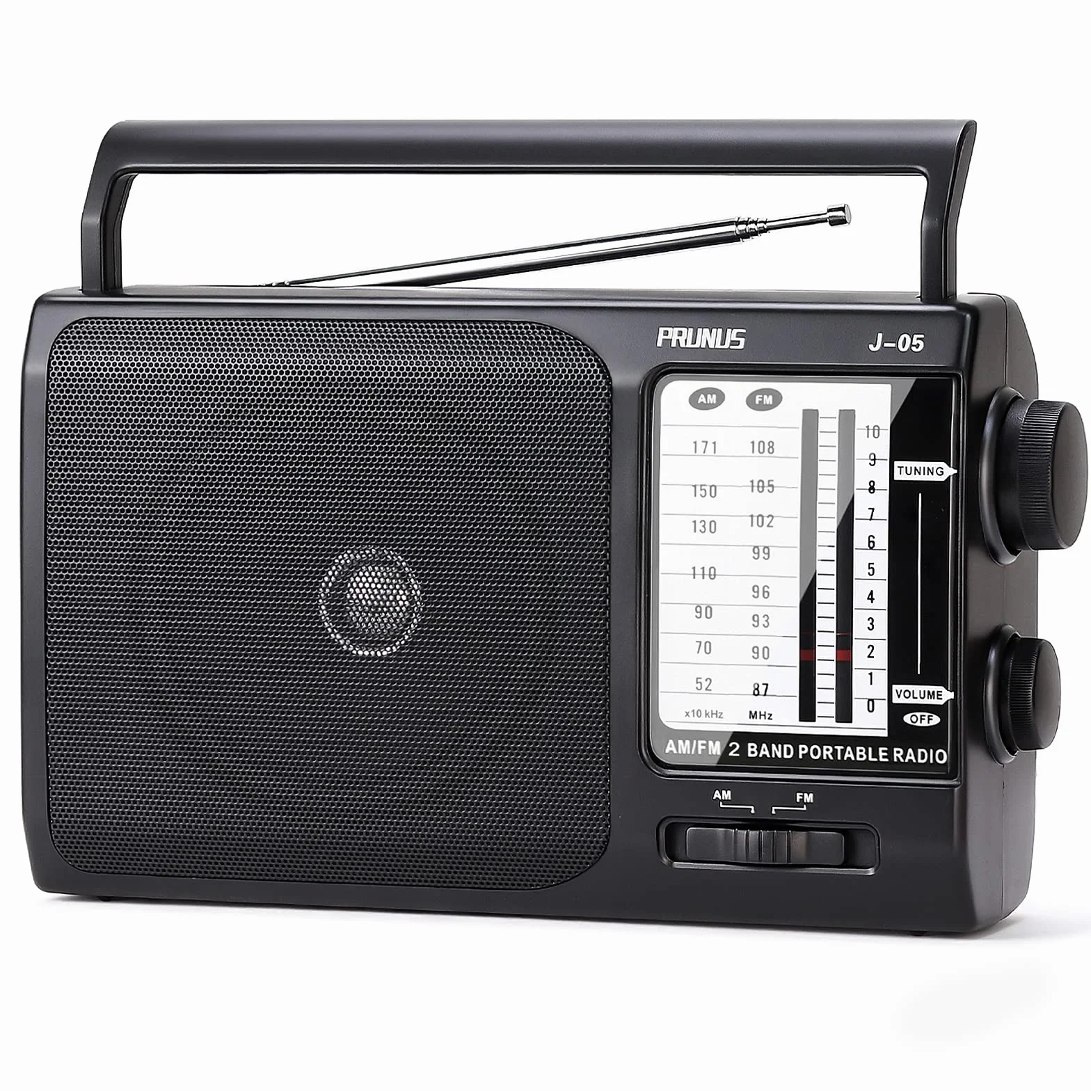 Prunus J-05 przenośne radio AM/FM z doskonałym odbiorem i dużym głośnikiem, radio akumulatorowe i sieciowe
