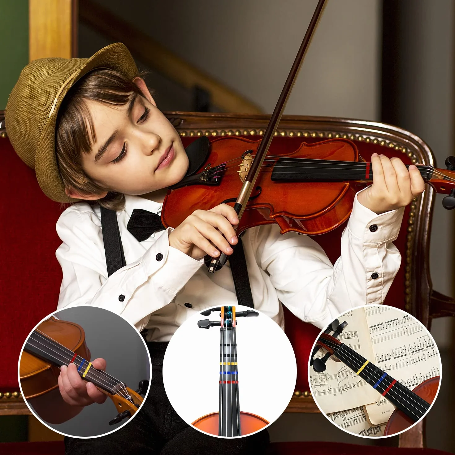 5 rolek Violin Tape Fingerboard, 66 mm Tasma do Wiolonczeli Violin Fingering Tape Whiteboard Art Tape dla Poczatkujacych Podstrunnica Instrumenty Orkiestrowe (4 Kolory)
