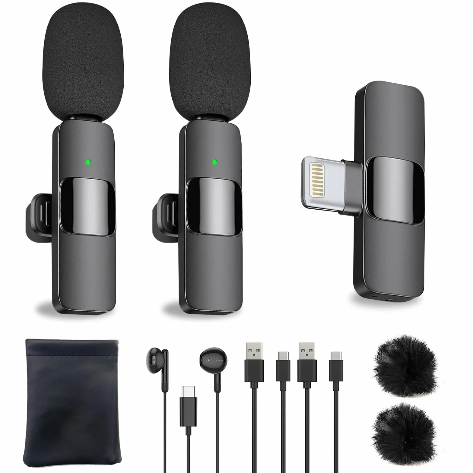 Lavalier mikrofon bezprzewodowy, kompatybilny z iPhone/iPad, Plug-Play, bezprzewodowy mikrofon z redukcją szumów, do vlogowania, wideo, podcastów, wywiadów, nagrywania w YouTube (2 mikrofony)