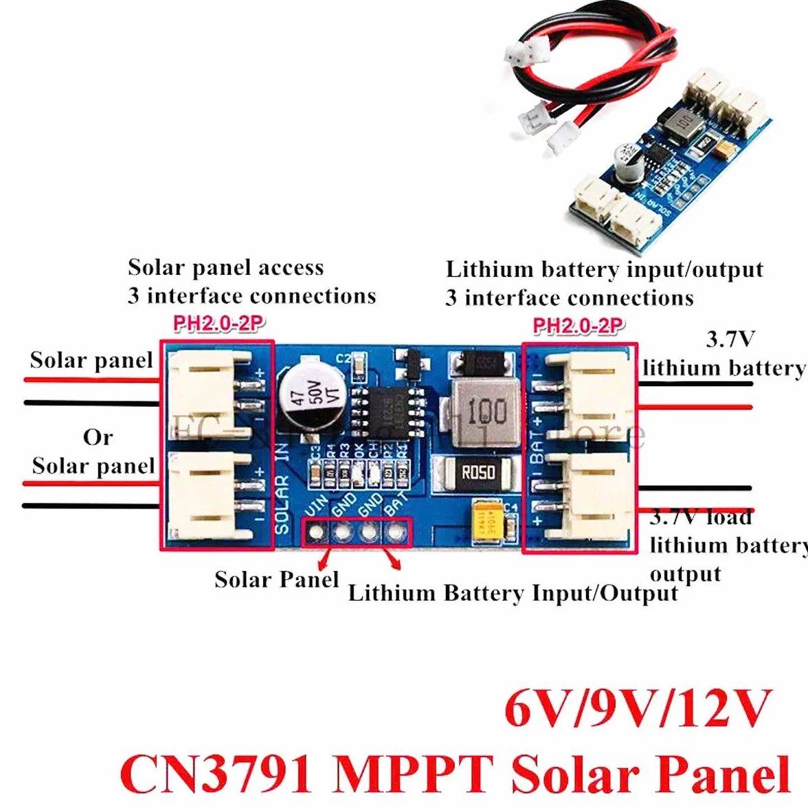 12 V panel sterownika ładowania słonecznego CN3791 sterownik ładowania słonecznego MPPT 1 LiPo moduł regulatora akumulatora JST PH2.0 automatyczne ładowanie baterii z kablami