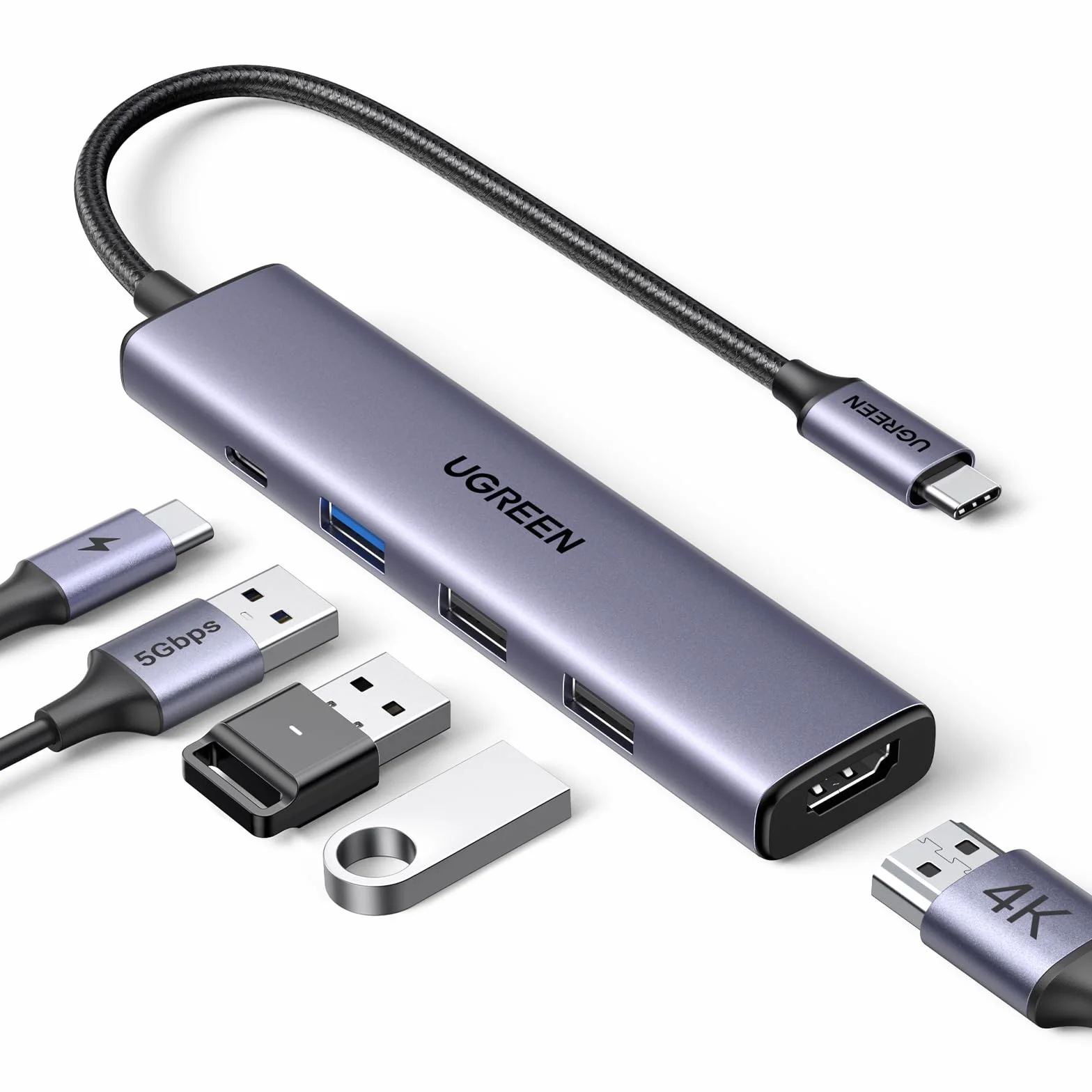 UGREEN Revodok USB C Hub PD100W, 4K HDMI, 3 porty USB A, adapter USB C kompatybilny z serią iPhone 16, Galaxy S24, Surface, MacBook Pro/Air, iPad Pro/Air, Steam Deck itp.