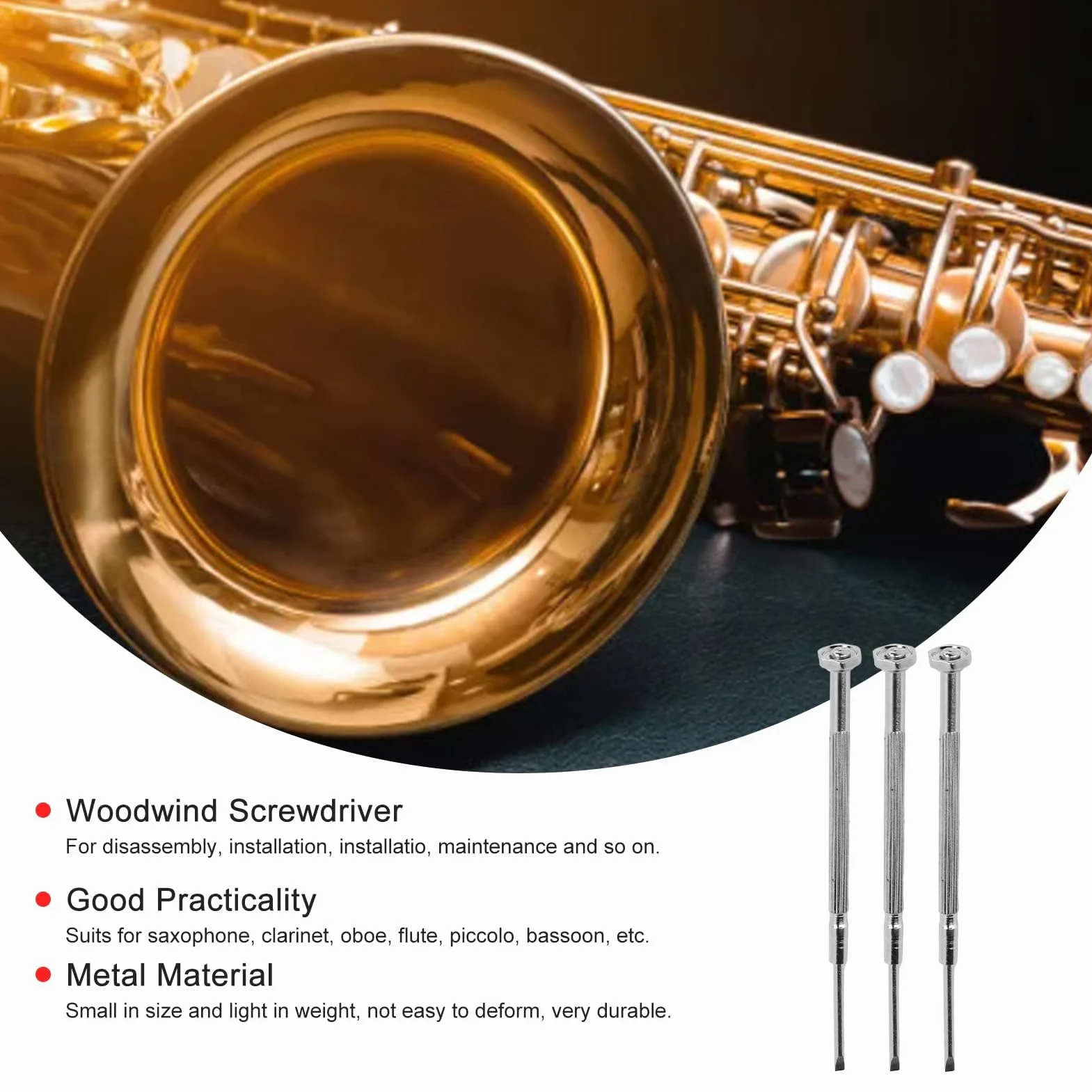3 sztuka Instrument dęty śrubokręt naprawa zestaw narzędzi do konserwacji srebrny na saksofon klarnet obój flet Piccolo
