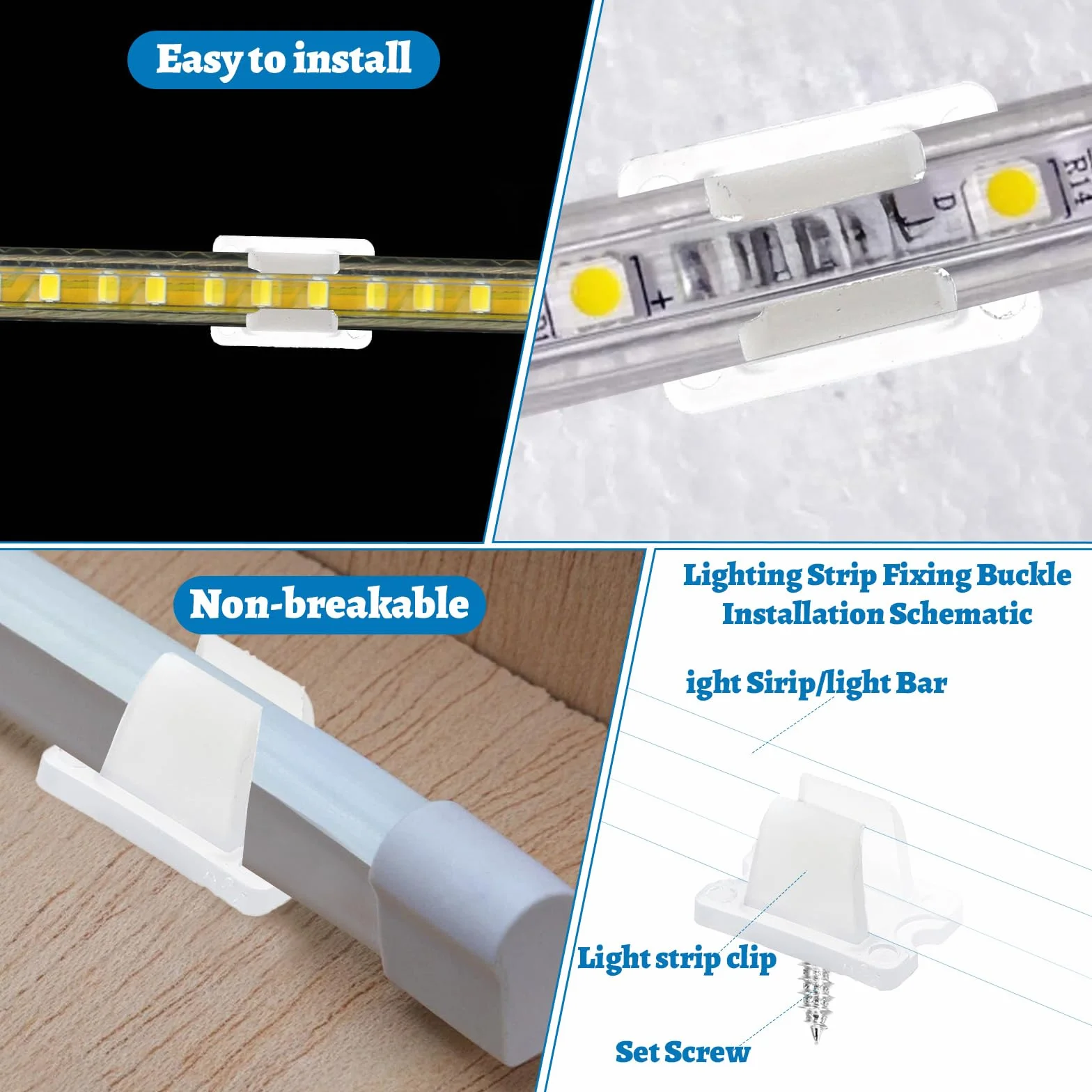 Nogeqi 30 sztuk uchwytów na taśmę LED, odporne na działanie wody, neonowe uchwyty do taśm LED, silikonowe, do 5 mm 6 mm, w zestawie pasków świetlnych kolor biały