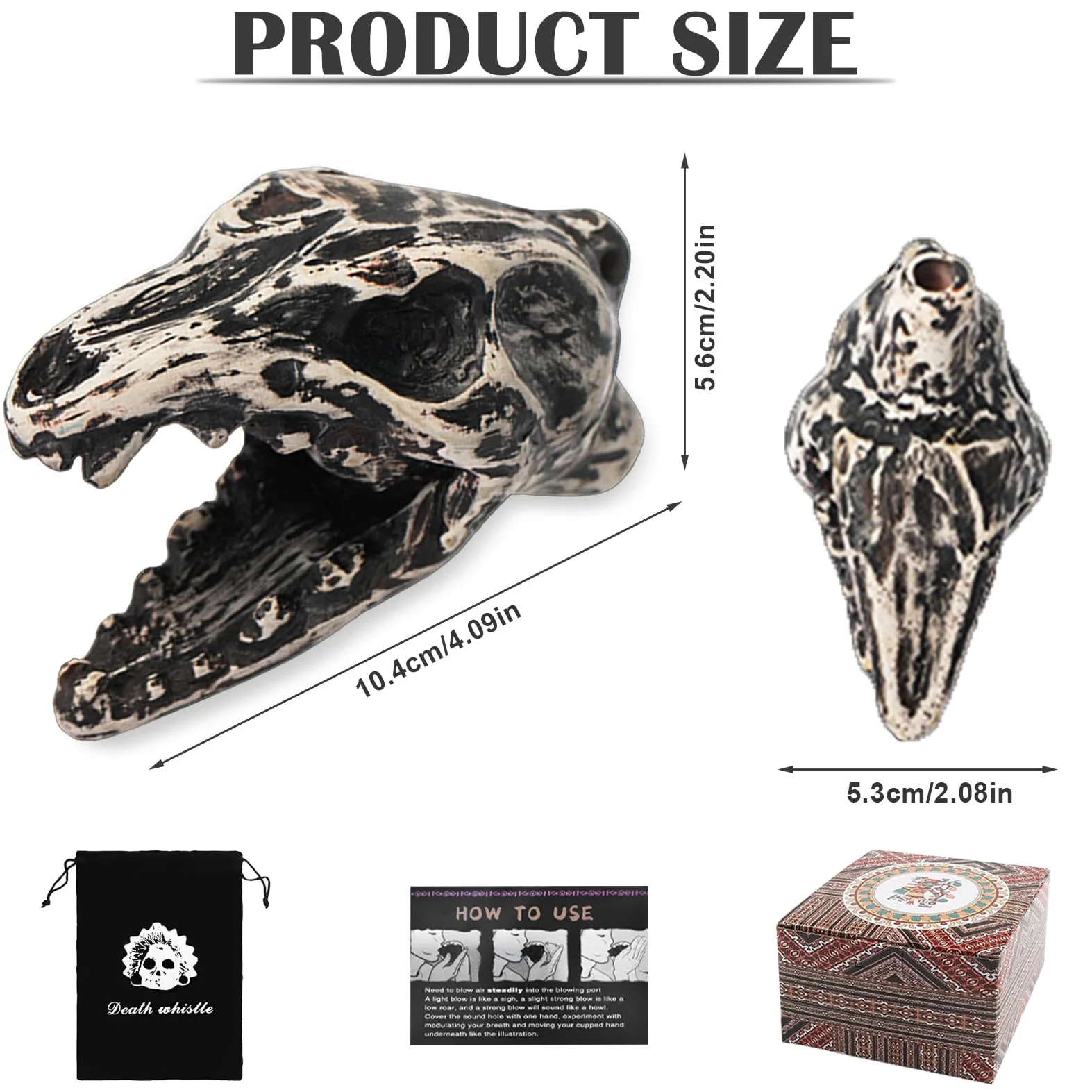 Aztecka gwizdek śmierci, gwizdek Aztec Death Whistle z autentycznymi ludzkimi krzykami, bardzo głośna gwizdek wojenny, przy ponad 125 decybelach, dekoracja z horroru na Halloween i Dzień Zmarłych (C)