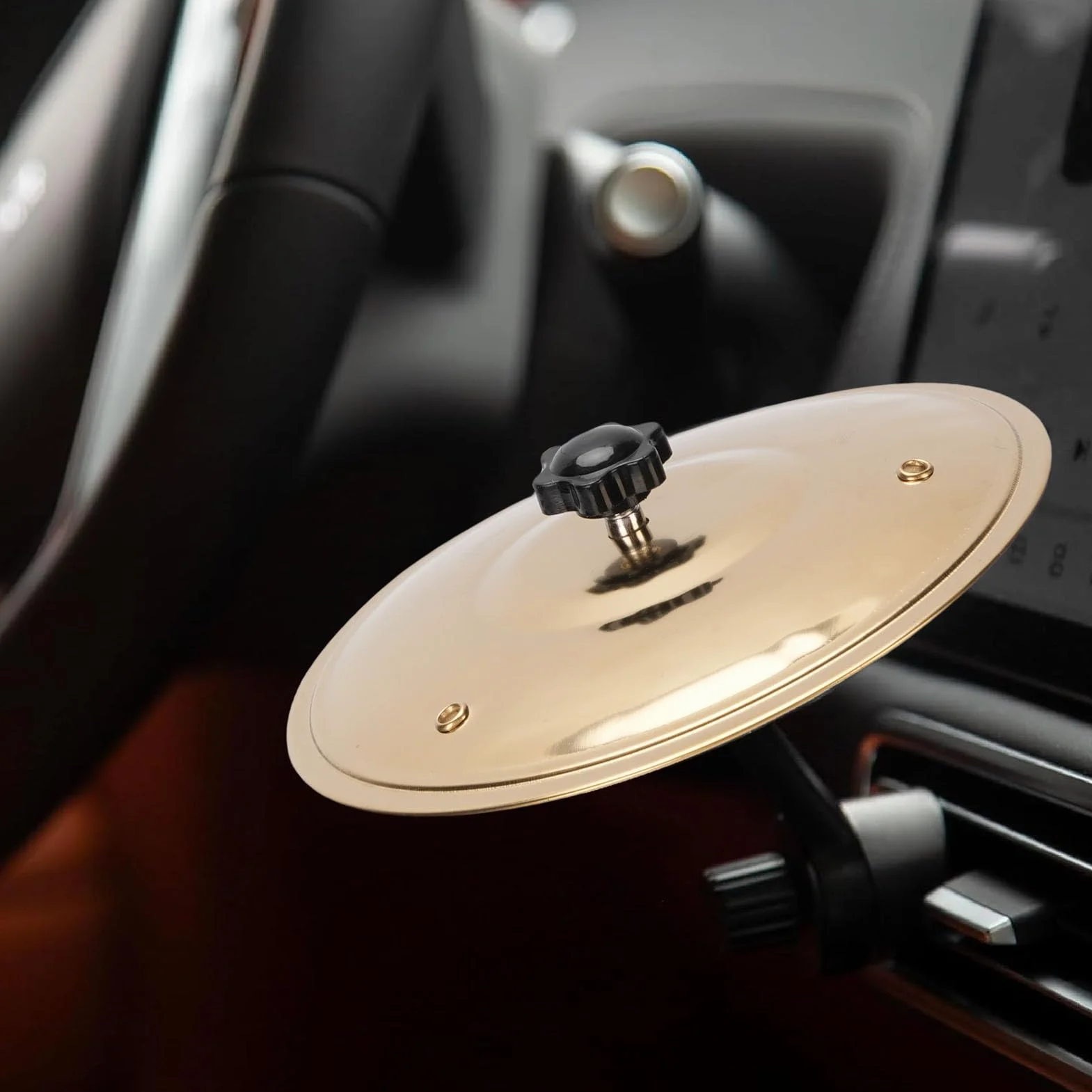 SEAFRONT CARMAC CYMBAL CYMBAL MINI Drum for Vehicle Air Vent Dash Dash Małe Zabawne Akcesoria z Regulowanym Wspornikiem ABS dla Perkusistów i Miłośników Muzyki (GOLD)