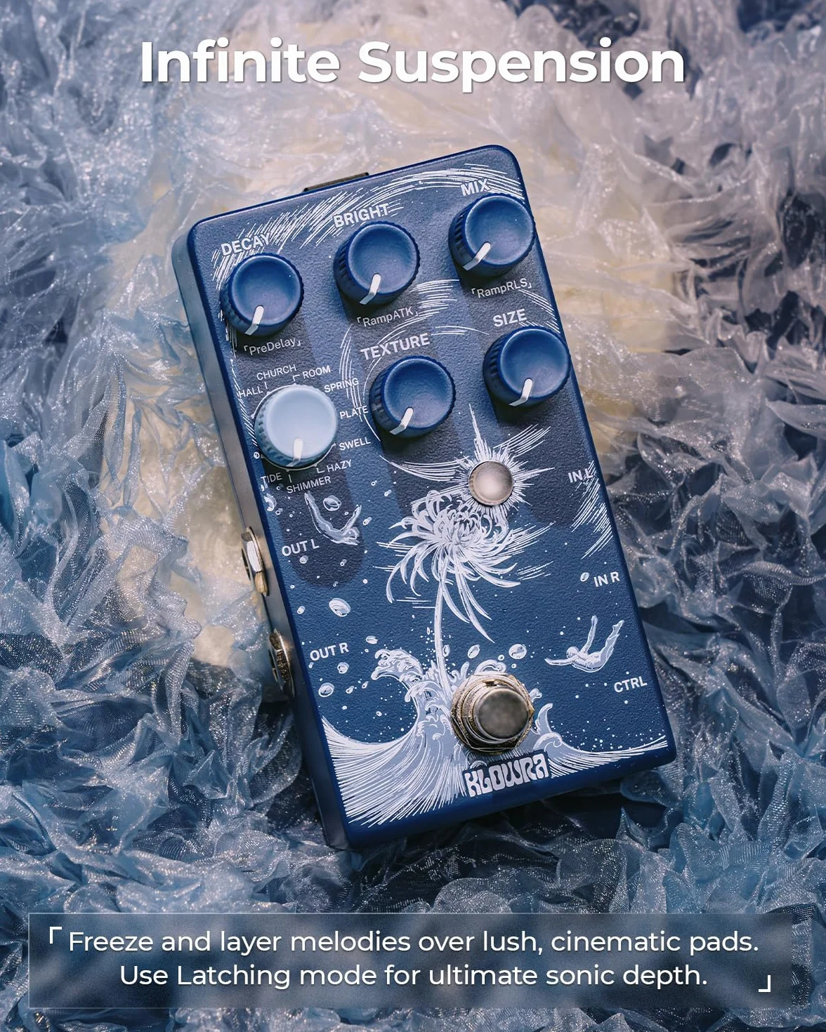 Limbo Reverb gitarowy – 9 stereofonicznych typów pogłosu otoczenia, analogowy suchy, True Bypass, Freeze & Infinity, obsługa pedału ekspresji