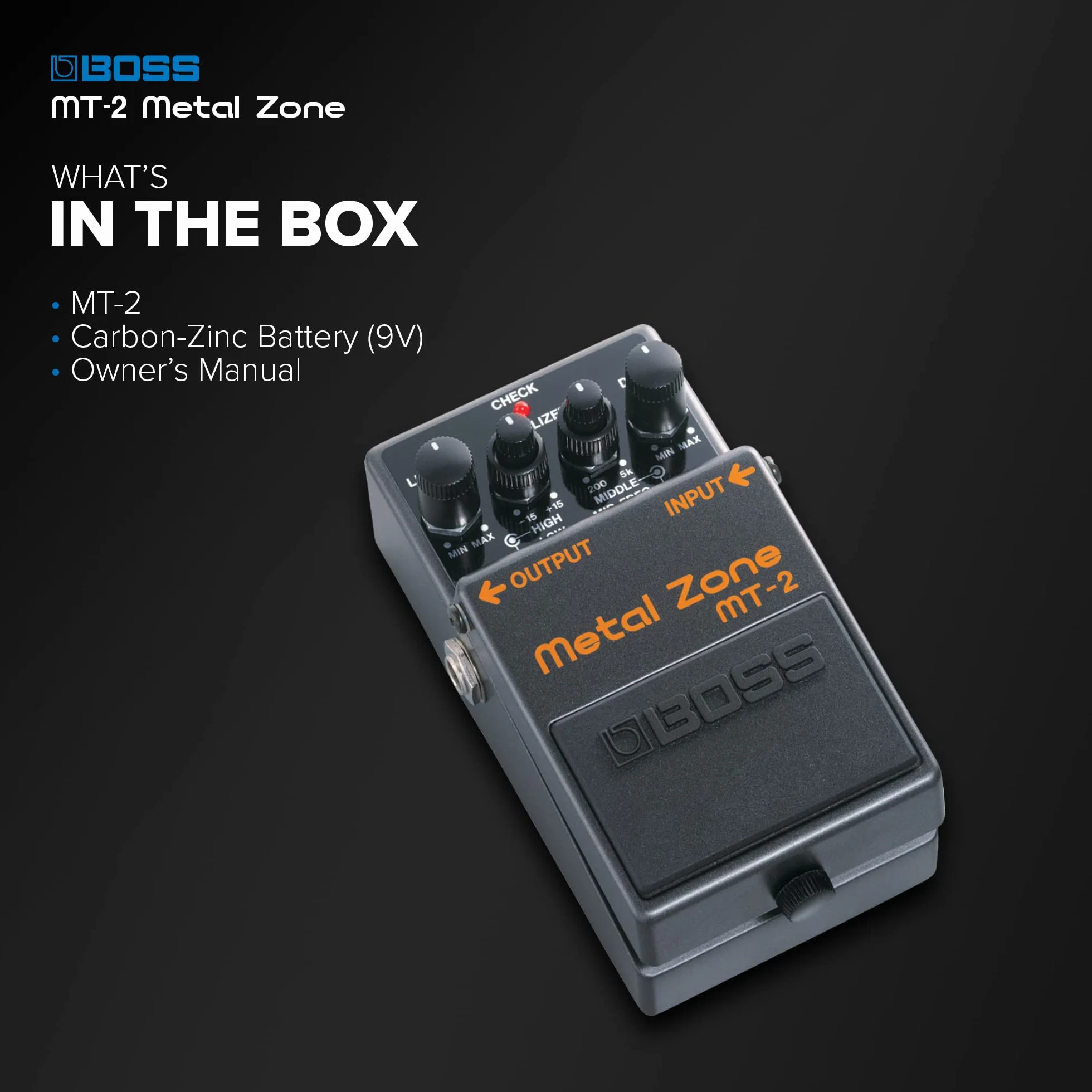 BOSS MT-2 Classic Metal Zone Pedał Efektów Gitarowy Basowy Dwustopniowy Wzmocnienie Trójzakresowy Korektor