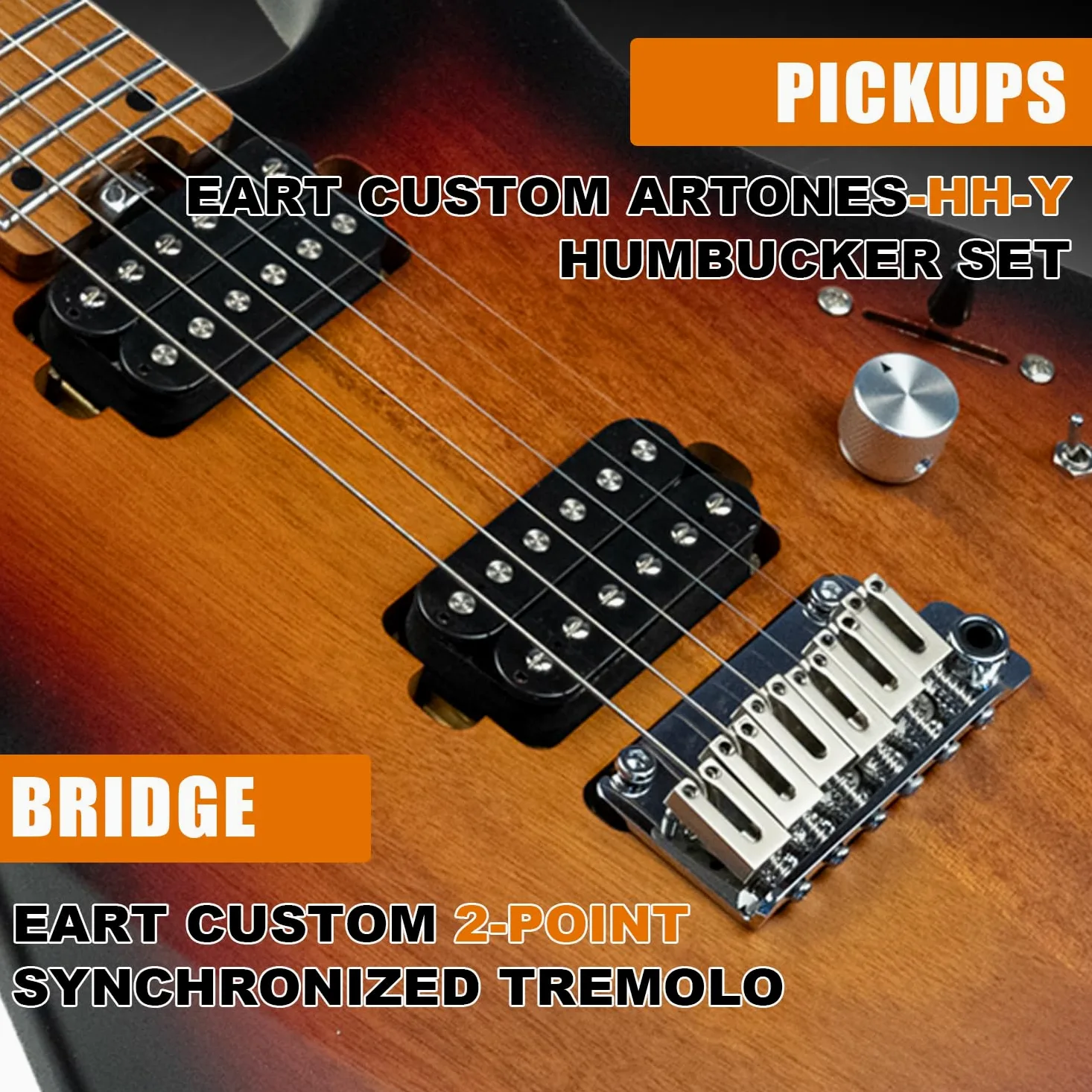 EART 6-strunowa gitara elektryczna z masywnym korpusem EYP-OMNI24 z palonym dębowym fornirem Bookmatched, zestaw wzmacniaczy Artones-Hh-Y dla kreatywnych młodych muzyków (Sunburst)
