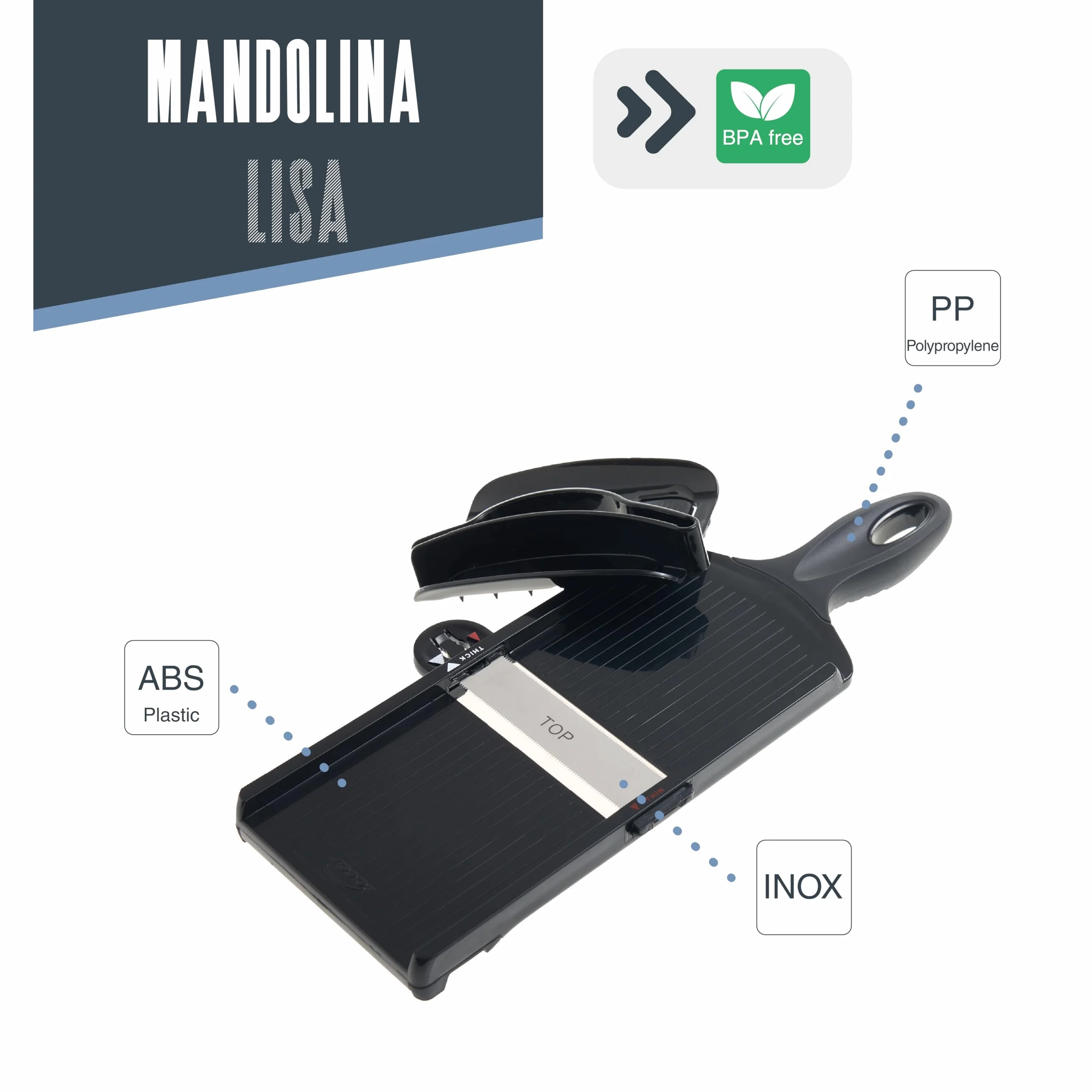 Lacor - 60275 - Dwukierunkowa mandolina szybka, gładkie cięcie, wolne od BPA, system DoubleCut, Ostre ostrza, Dwa rodzaje cięcia, kompaktowa konstrukcja i zdejmowana