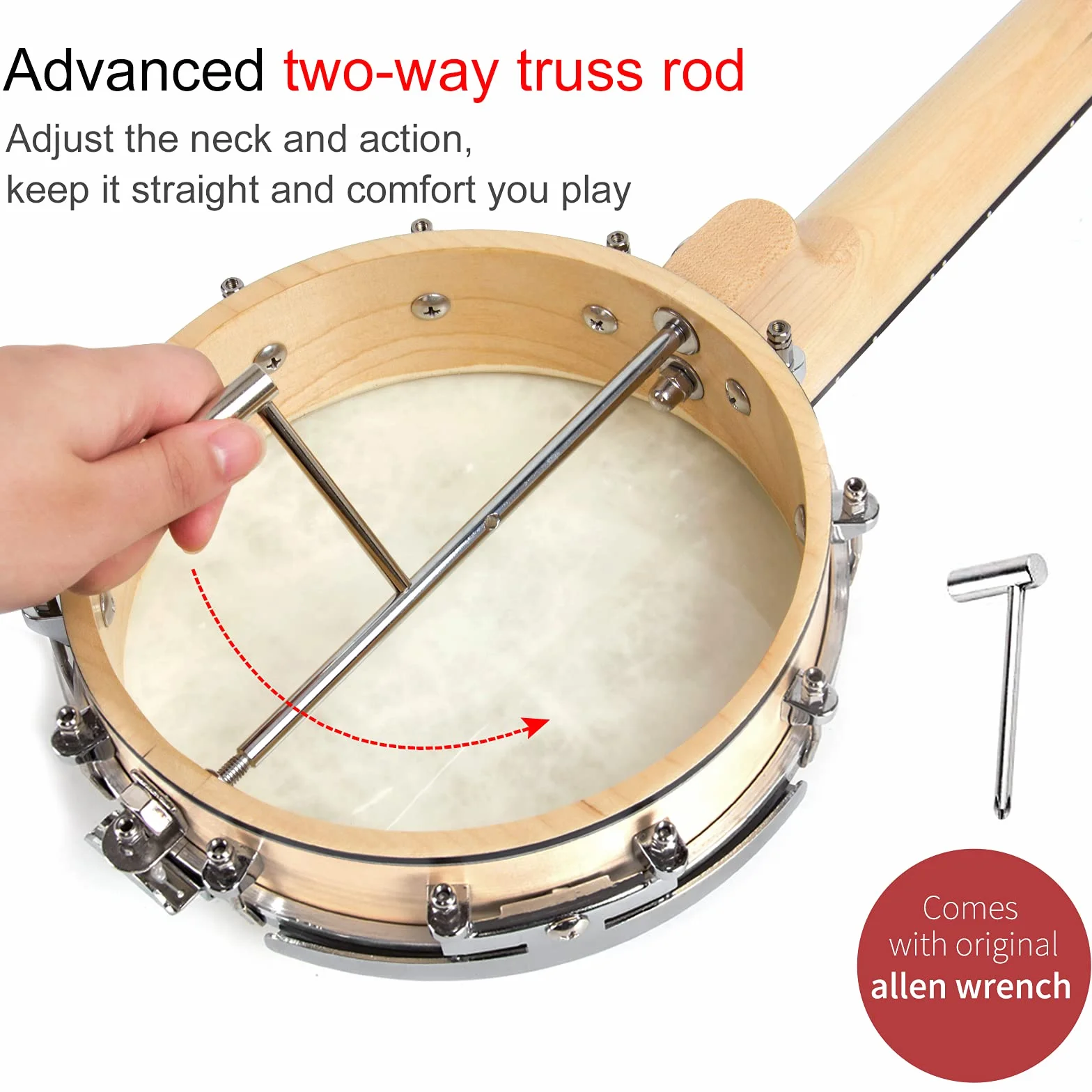AKLOT Banjo Ukulele Koncert 58.4 cm Remo Drumhead Open Back Maple Body 1:15 Zaawansowany tuner z dwukierunkowym prętem kratownicowym Gig Bag Tuner String Strap Picks
