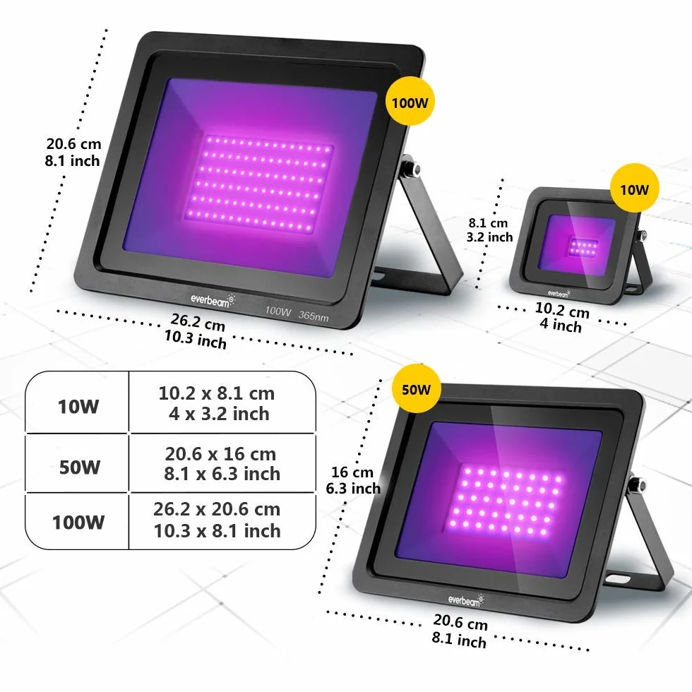 Lampa Halogenowa UV Everbeam 365nm o mocy 100W – Żarówki o Najwyższej Wydajności, Klasa Wodoszczelności IP66 – Sztuczne Oświetlenie Akwarium, Sceny, Imprez – Idealna na Imprezy