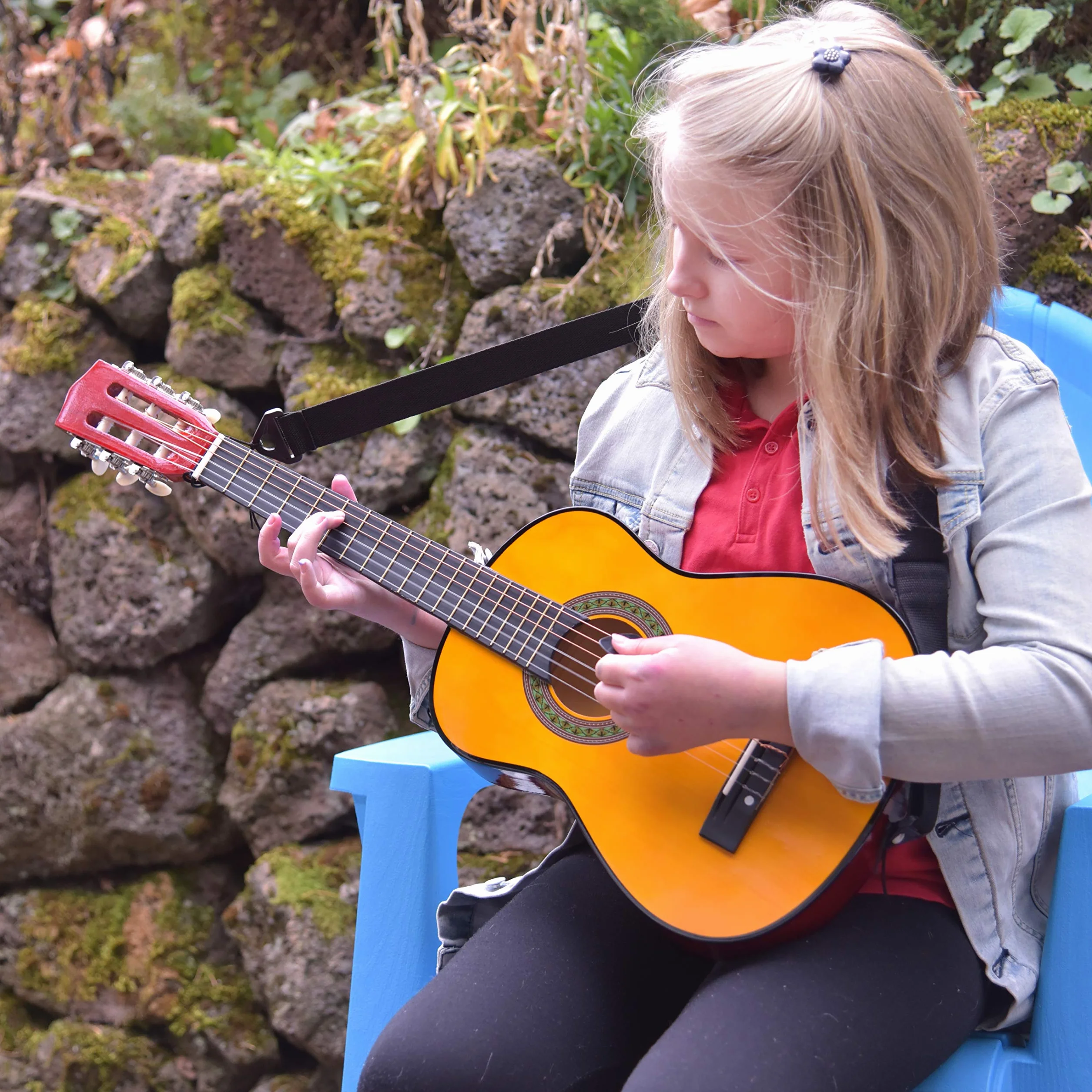 Drewniana gitara dla leworęcznych, 30 cali, z futerałem i akcesoriami, dla dzieci, dziewcząt, chłopców, nastolatków, początkujących (drewno)