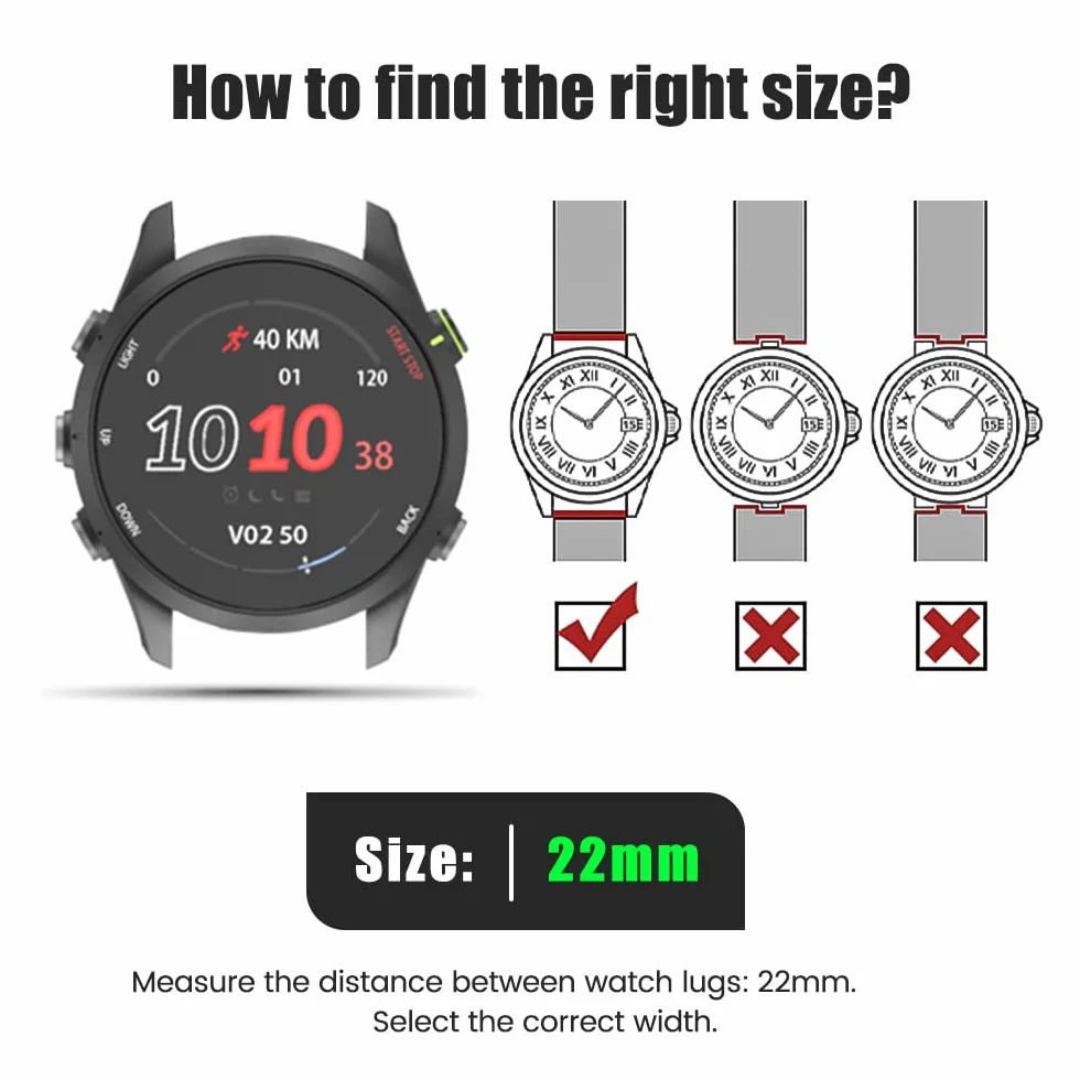 Silikonowa bransoletka kompatybilna z Garmin Forerunner 255 / Vivoactive 4 / Venu 2, zapasowy pasek do Gear S3/Huawei Watch GT, dla kobiet i mężczyzn