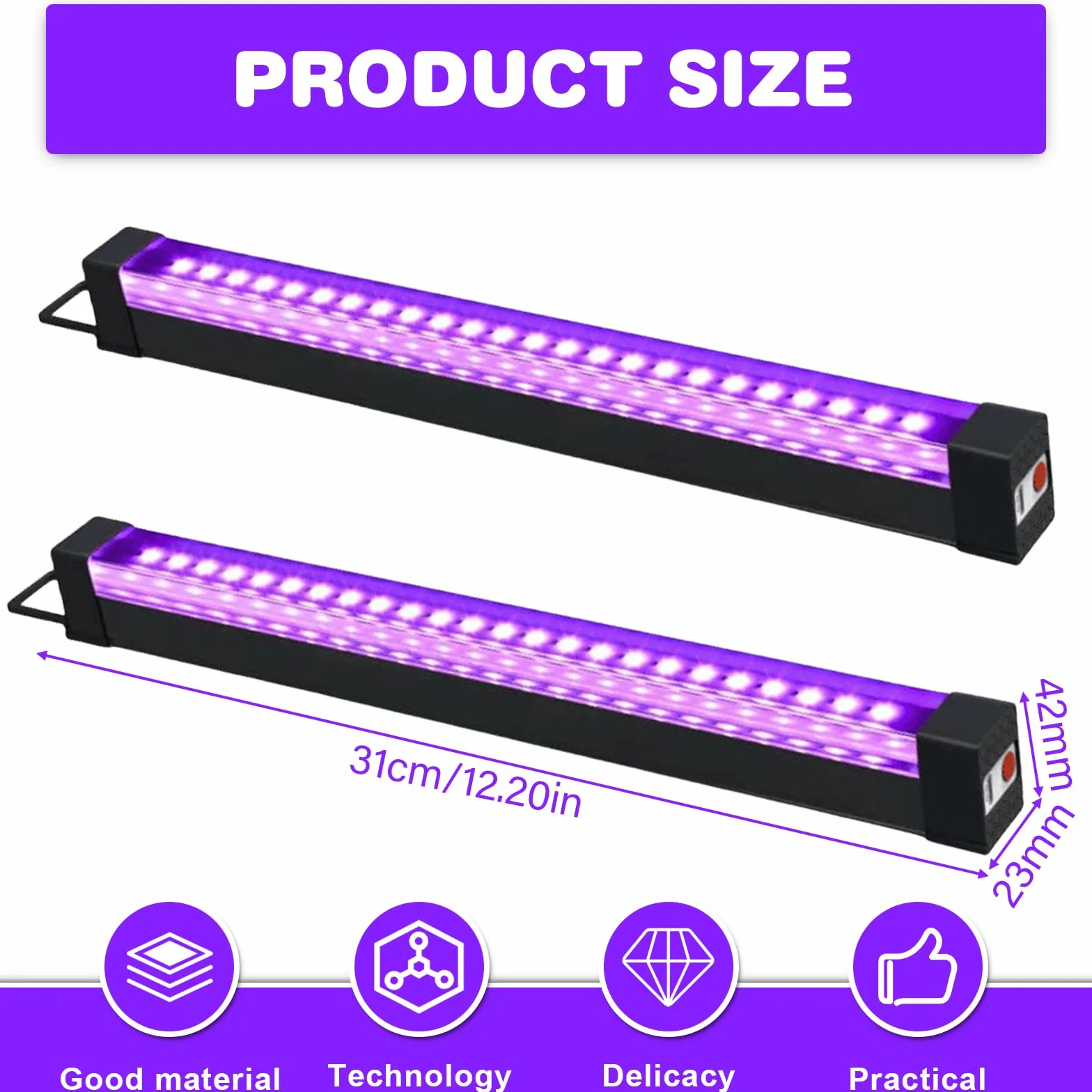 PORFOYO 2 sztuki LED czarne światło bary przenośna lampa UV rurka fioletowa lampa LED rura UV na wieczór, farba fluorescencyjna, plakat fluorescencyjny, Halloween, Boże Narodzenie