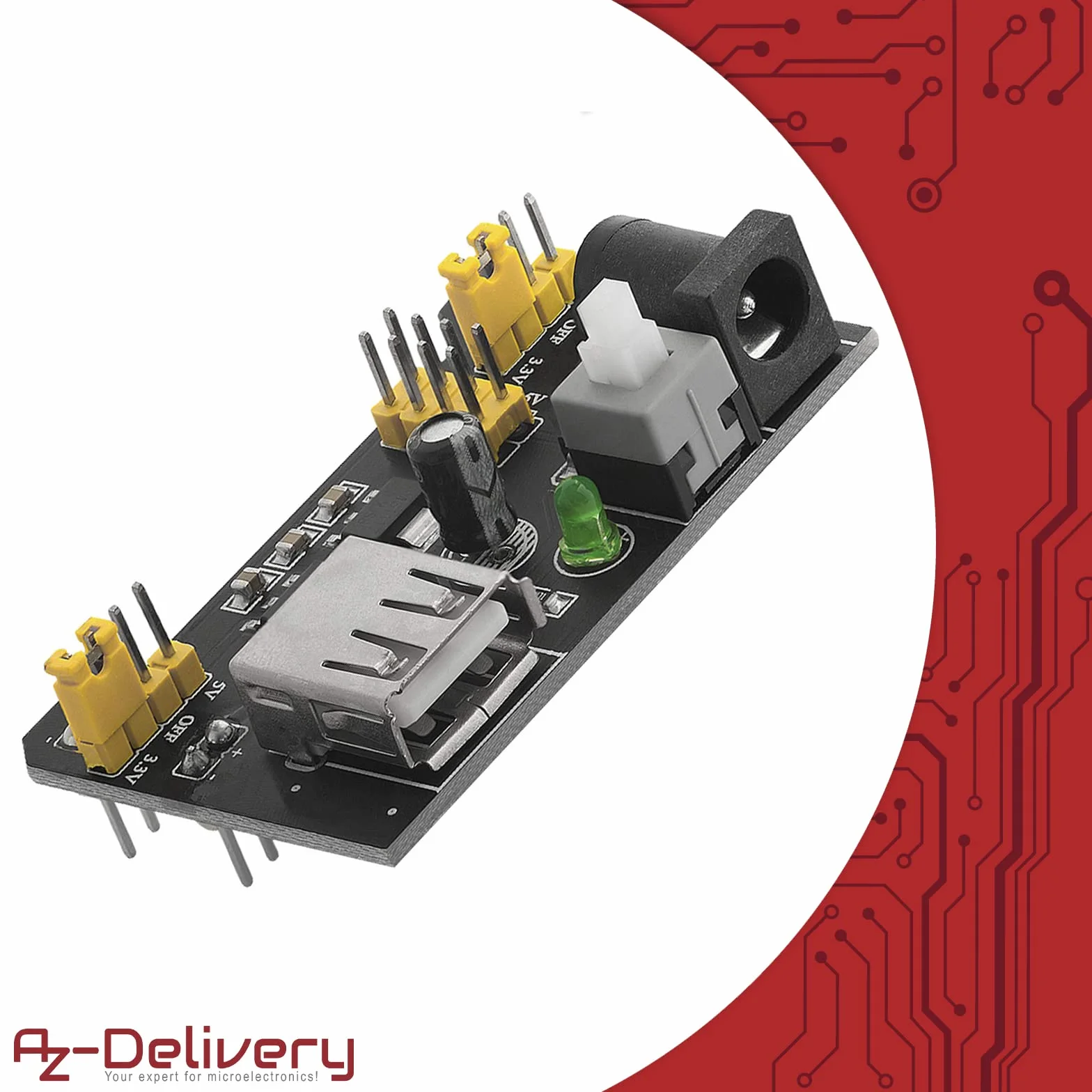 AZDelivery MB102 Breadboard Power Supply Adapter Power Supply Module 3.3V/5V kompatybilny z Arduino i Raspberry Pi w tym e-Book!