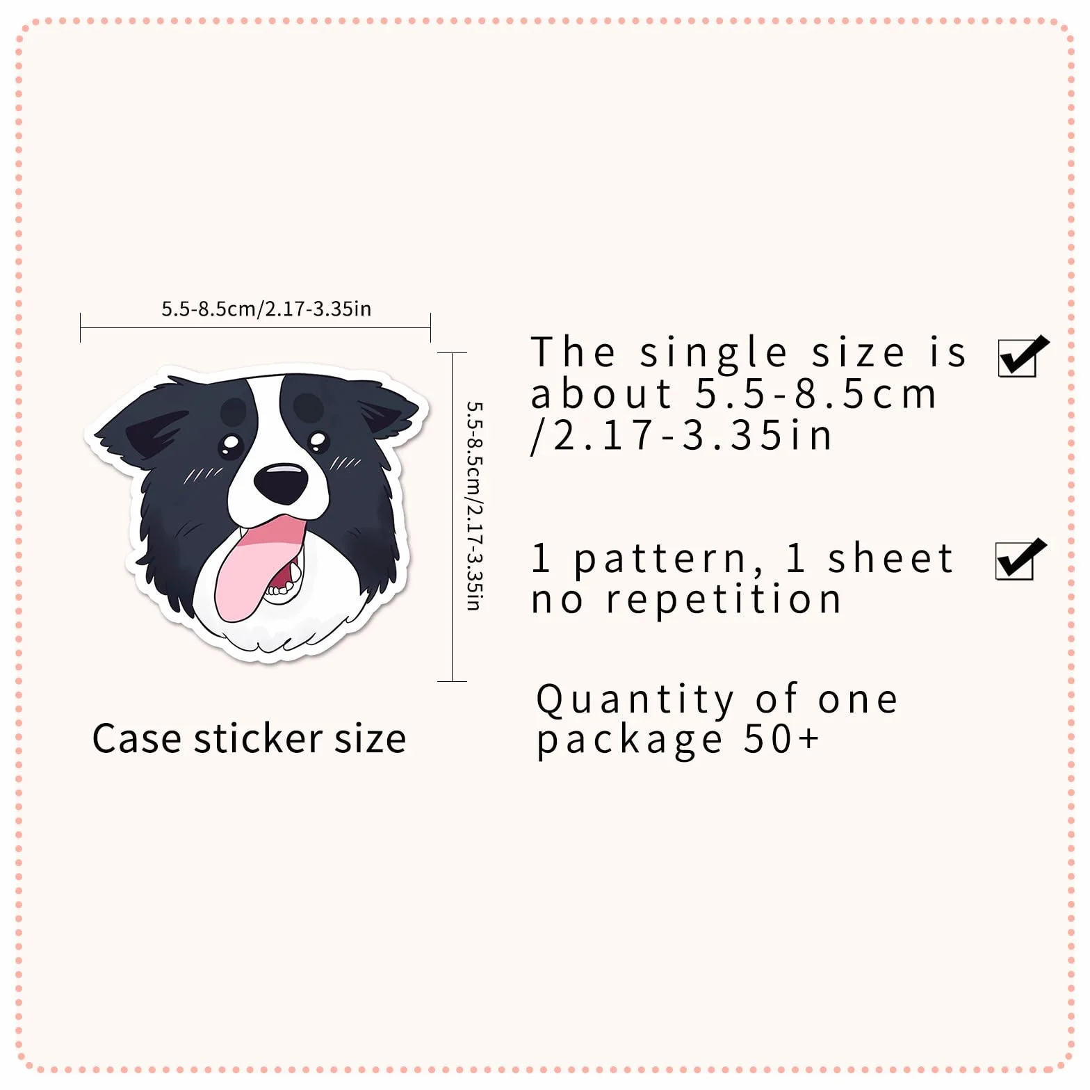 Border Collie Wodoodporne winylowe naklejki dla psów, zestaw 50 szt., urocze naklejki dla szczeniaka na laptopa, butelkę z wodą, etui na telefon, bagaż, album do scrapbookingu, prezenty dla miłośników