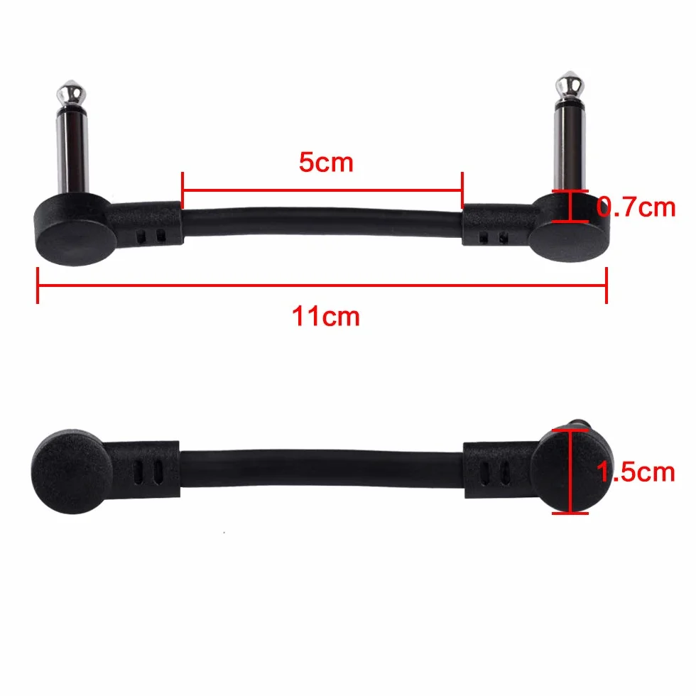 Rayzm Kabel krosowy do gitary 6,35 mm, kątowy kabel rozruchowy do pedałów gitarowych/basowych, kable rozruchowe 5 cm, 6 sztuk, czarny