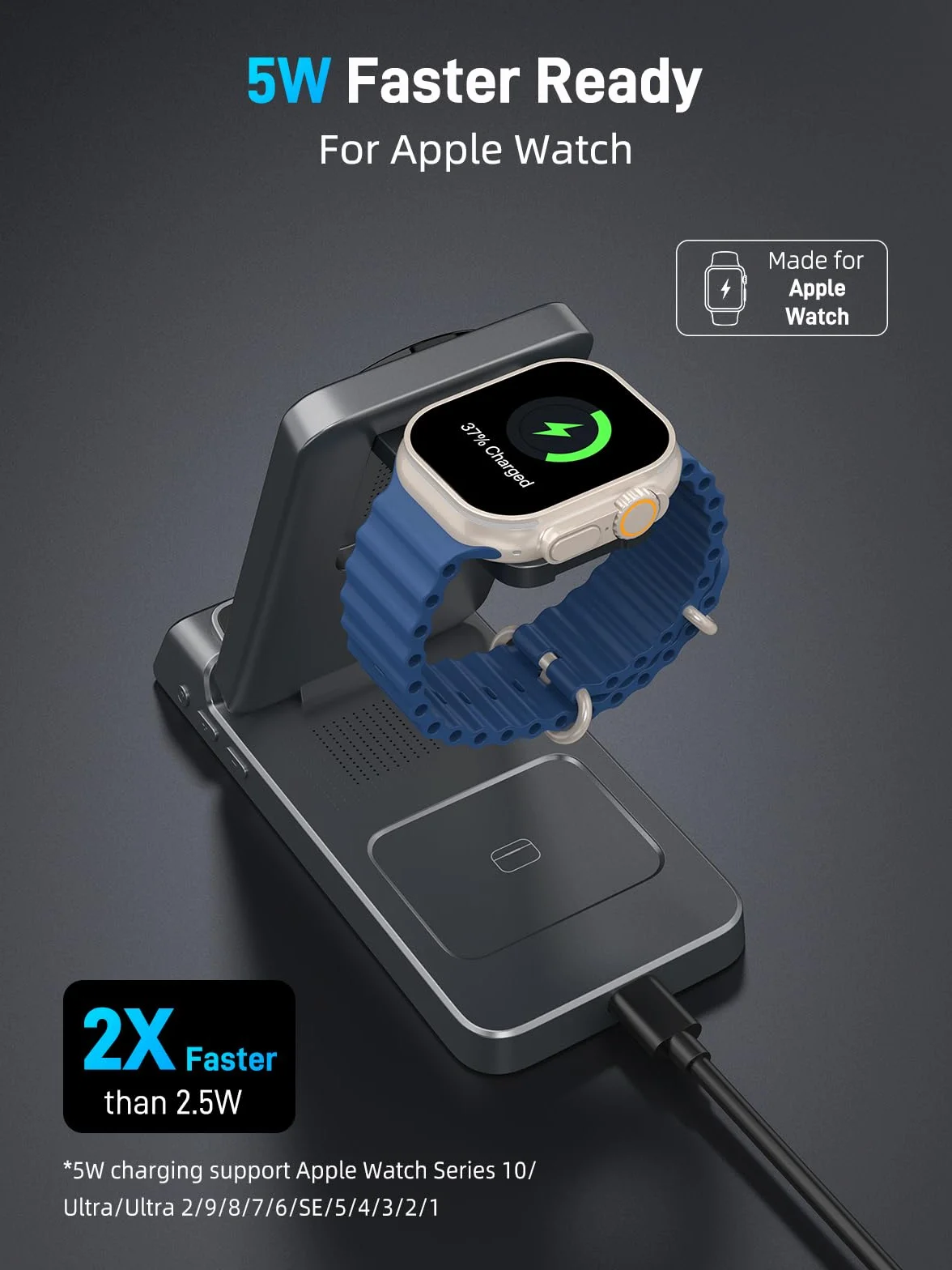 Bezprzewodowa ładowarka do Apple, magnetyczna stacja ładująca 3 w 1 z zegarem, składany podróżny bezprzewodowy stojak ładujący do iPhone 17/17 Pro/17 Pro Max/16/15, ładowarka do zegarka iWatch 10