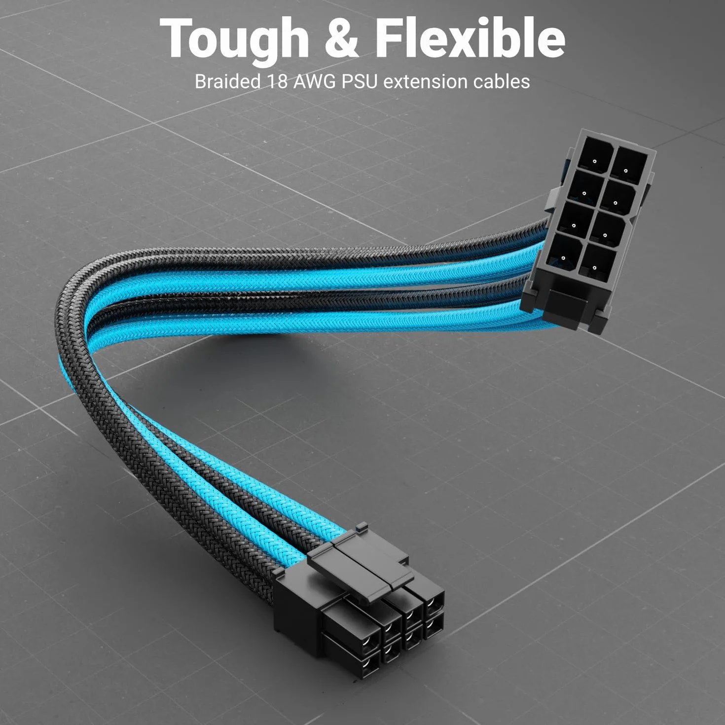 deleyCON 4+4-Pin EPS Procesor CPU Kabel Zasilający Przedłużacz 30cm - 18 AWG PSU Płyta Główna PC Zasilacz Komputerowy Nylon Męski do Żeńskiego - Czarno-Niebieski