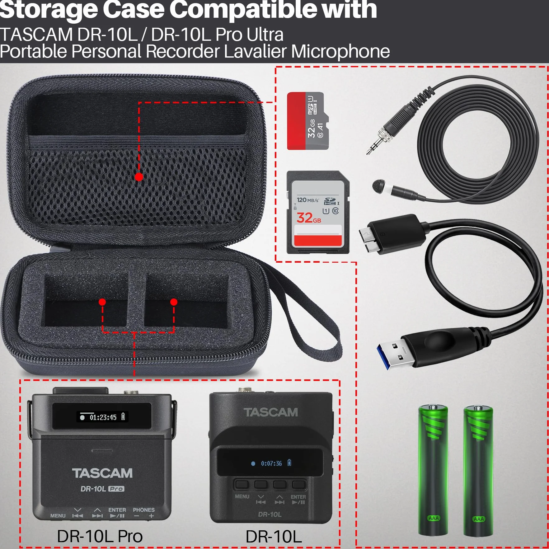 Lebakort Twarde etui ochronne etui pokrowiec do Tascam DR-10L Pro/DR-10L Digital Audiorder