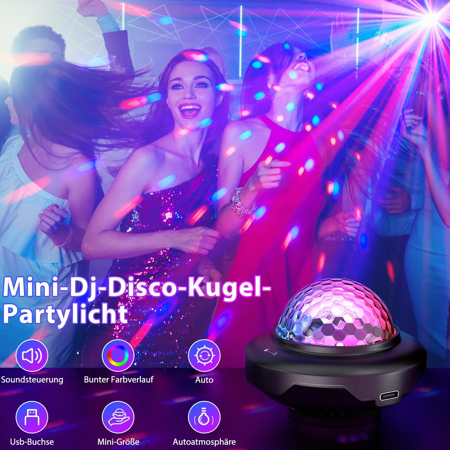 Mini kula dyskotekowa, SEBRUANC światło dyskotekowe na imprezę, 300mAh wbudowany akumulator, USB C, sterowanie muzyką, świetlna kula DJ z nocnym światłem na przyjęcia, urodziny dzieci, święta Bożego