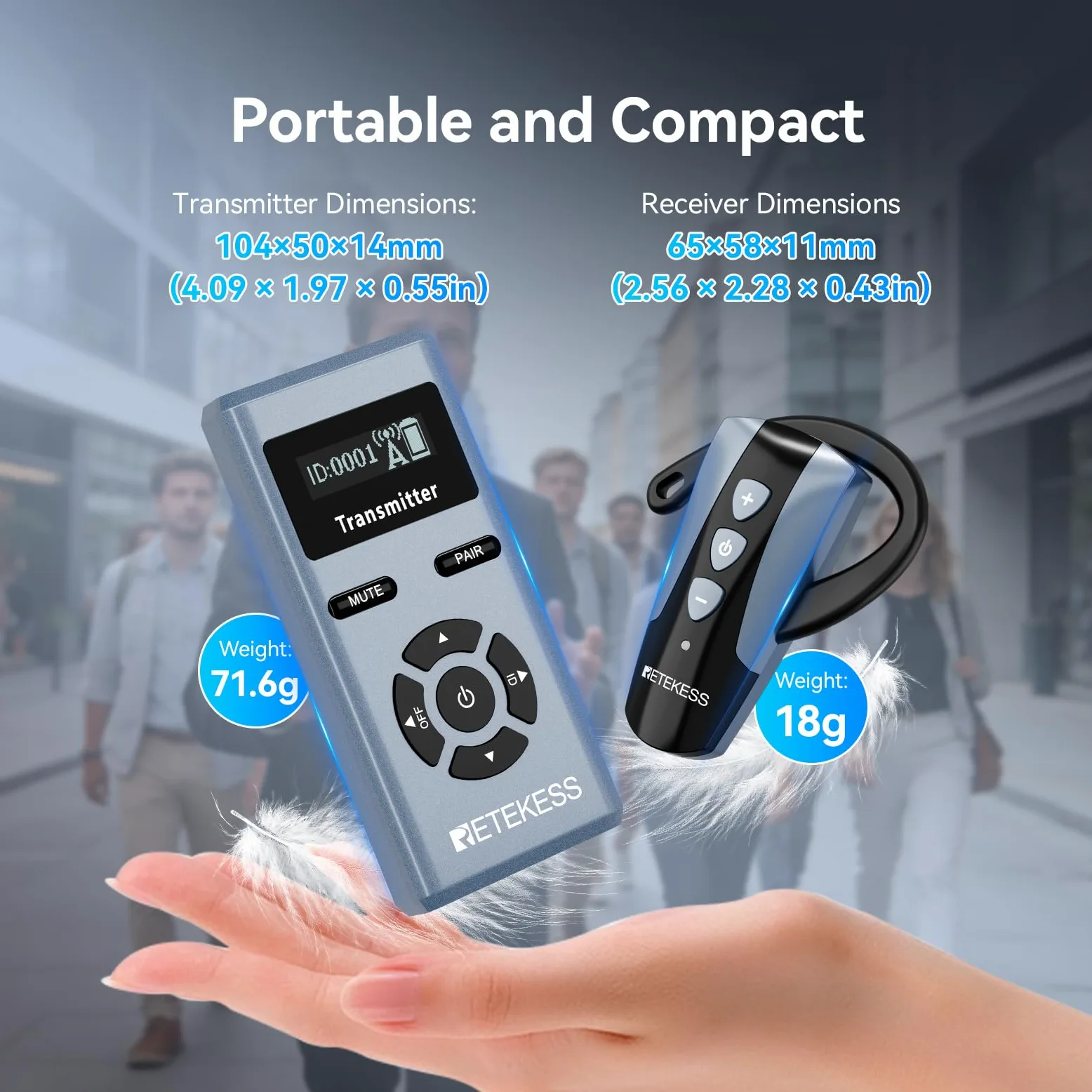 Retekess TT106S Bezprzewodowy System Tour Guide, Słuchawki z Zaczepem na Ucho, 2.4G, 200 m, Port Ladowania USB, dla Grup Turystycznych, Sesje Szkoleniowe (1 Nadajnik, 10 Odbiorników)
