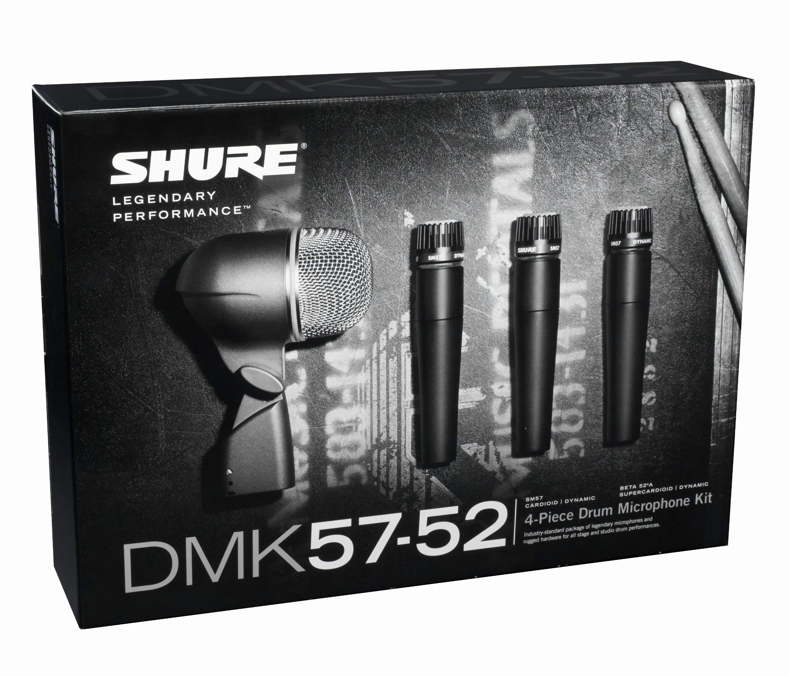 Shure Drum Microphone Kit for Performing and Recording Drummers, Conveniently Packaged Selection of Mics and Mounts with options for Kick Drum, Snare Drum, Rack Toms, Floor Toms and Congas (DMK57-52)