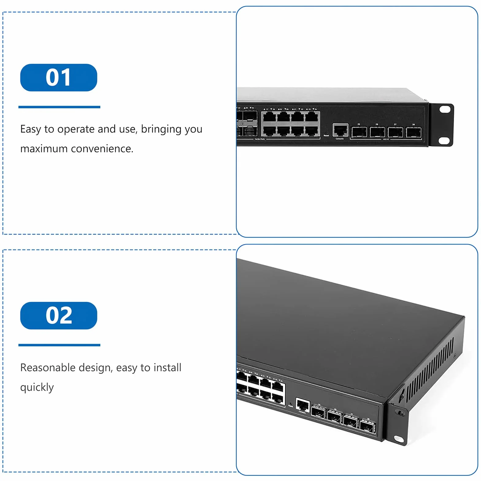 Regulowany zestaw montażu w stojaku 13-35 mm, 19-calowe przyłącza regałowe, przełącznik kompatybilny z Netgear, Trendnet, Cisco, D-Link, HP, dla urządzeń 17,3" - 19" (45 mm)