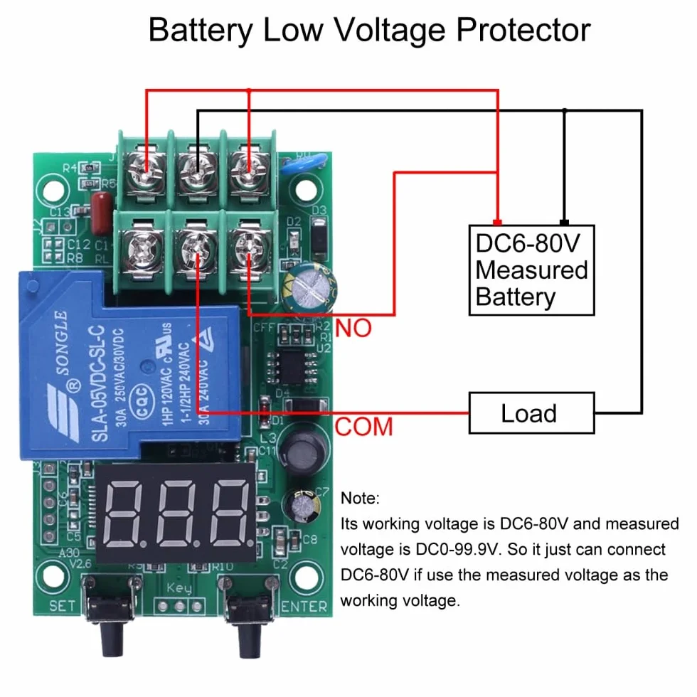 Moduł monitorowania napięcia z opóźnieniem, A30-U1 DC 0-99,9 V Voltage Monitor moduł, programowalny kontroler przekaźnika opóźniającego, ochrona baterii