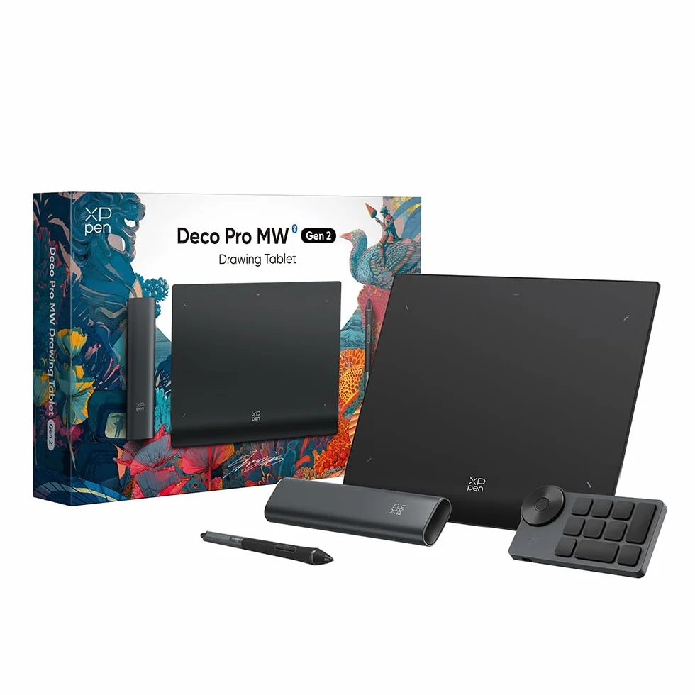 XPPen tablet graficzny Deco Pro MW Gen.2 Bluetooth 5.0, tablet graficzny bez wyświetlacza, 16 K (16384) poziomy ciśnienia, kompatybilny z Windows Chrome OS macOS 10.10, Android 10.0, Linux (9 "x6)