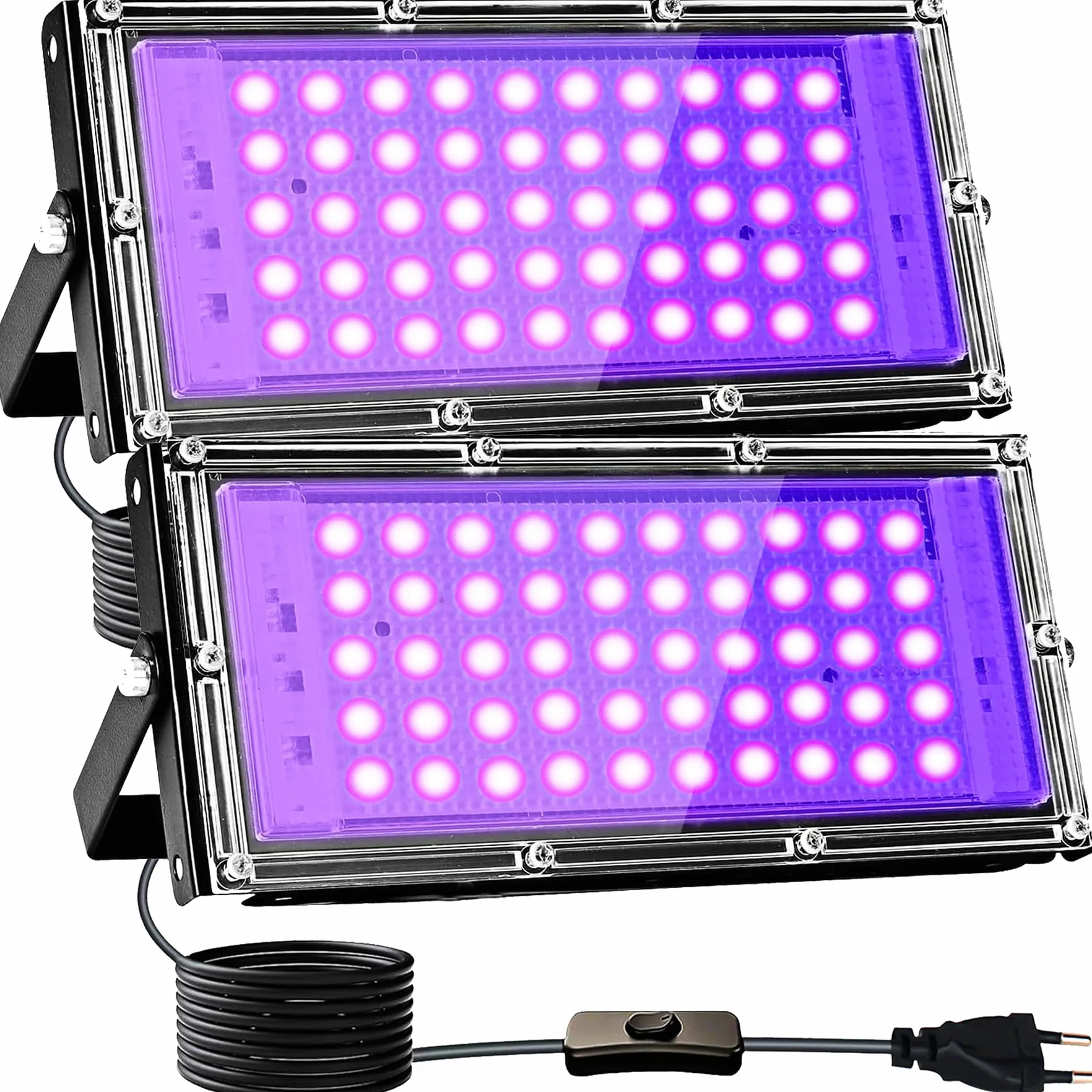 Reflektory UV 50W 2PCS 395-400 nm IP65 Wodoodporny Czarny z Wyłącznikiem