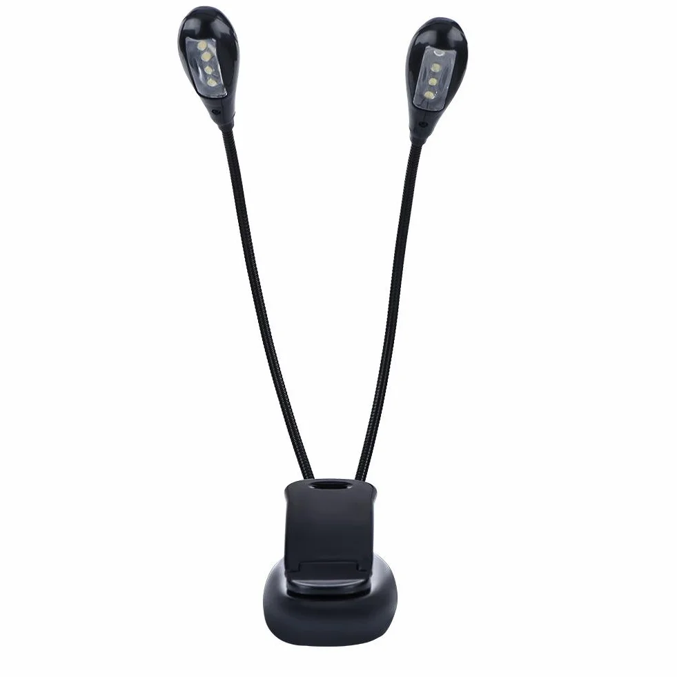 Clip on Lampka do czytania, Clip On Stojak na nuty Czytanie książek Mini podwójne regulowane ramiona Światło Lampa LED Akumulatorowa Elastyczna lampka LED do pielęgnacji oczu Idealny zamiennik dla robaków książkowych, dzieci i odtwarzaczy muzycznych