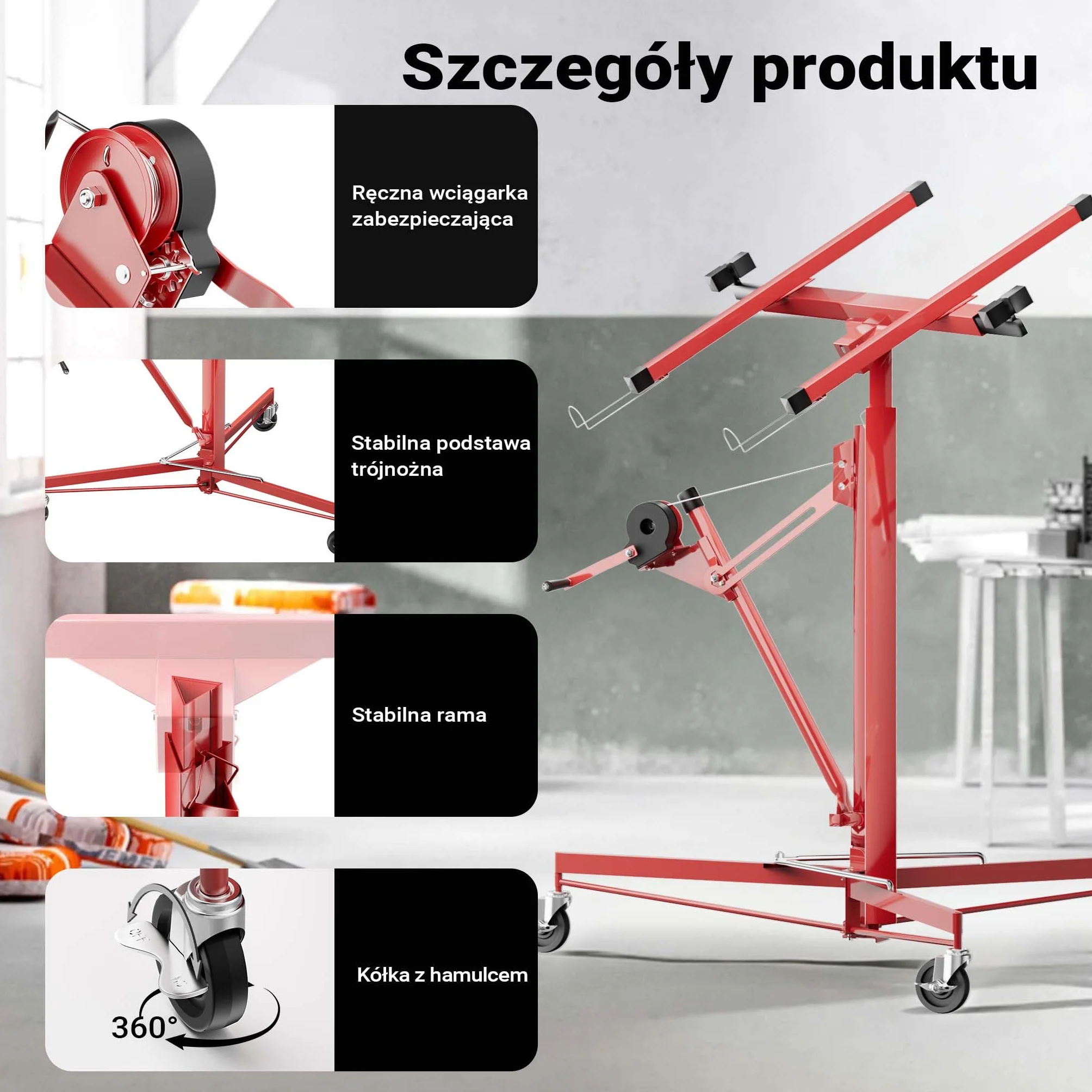 Podnośnik do płyt XXL Zestaw pomoc montażowa XXL 350cm + 140cm wydłużenie do maks. 465cm i 68kg