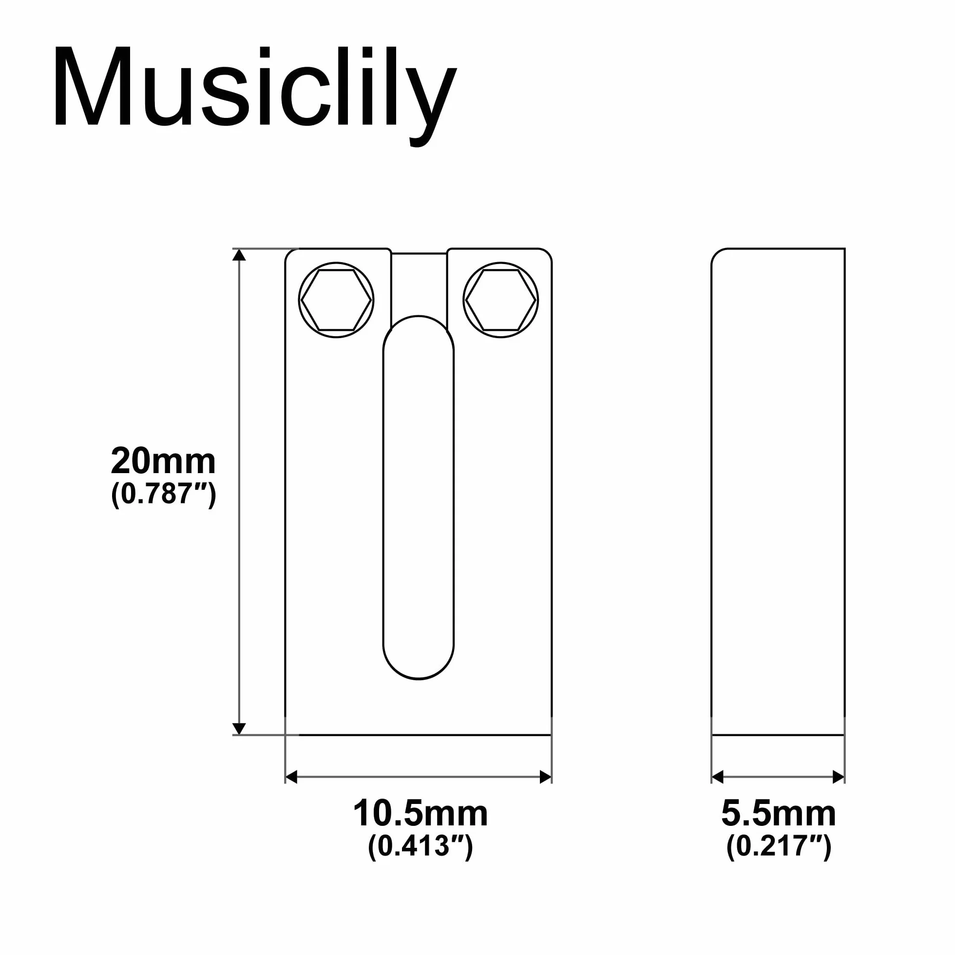 Musiclily Ultra 10,5mm Mosiężne Siodełka Modern Style do Gitary Elektrycznej typu Strat/Tele, Oryginalny Kolor(6 szt.)
