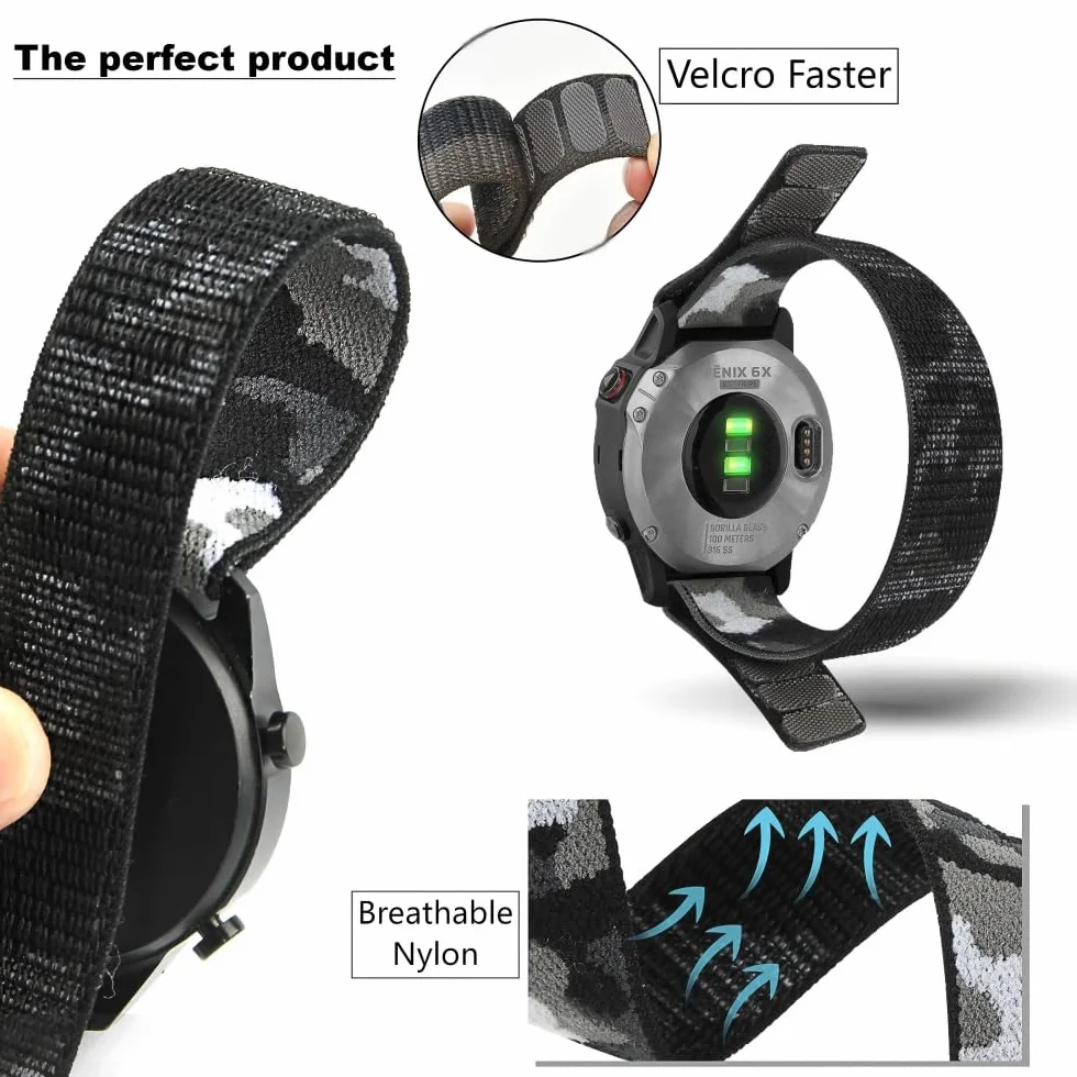 Nylonowy pasek 22 mm do Garmin Forerunner 955/965/935/945/Instinct 2/3 Solar/AMOLED/E/Epix Pro Gen 2 / MARQ Serii / Approach S62 / do Coros Vertix, QuickFit pasek do zegarka sportowego