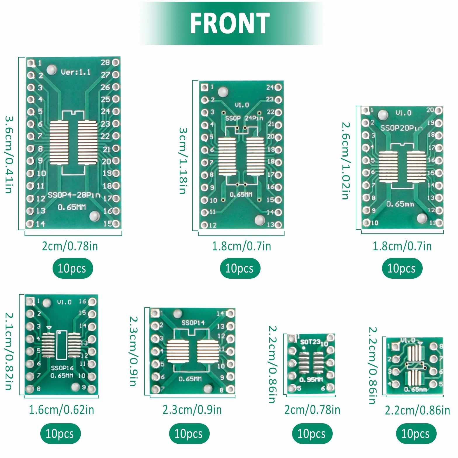 70 szt. płytka drukująca PCB prototypy płytka drukowana uniwersalna prototypy płytka drukowana dwustronna do lutowania DIY (7 rozmiarów, zielona)