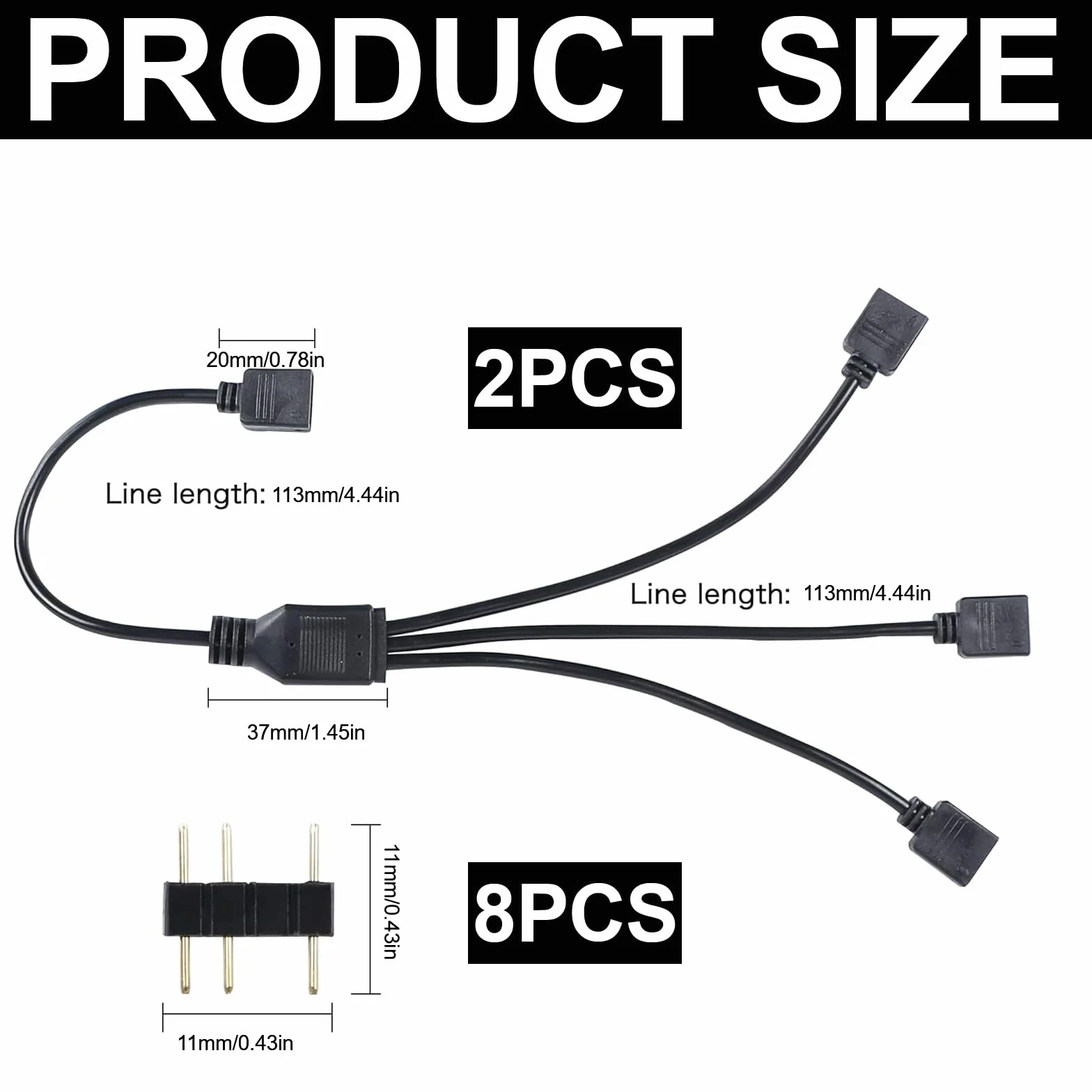 2 sztuki ARGB, kabel rozdzielający, 5 V, 3-biegowy, kabel przedłużający, adresowalny, 1 gniazdo na 3 wtyczki do chłodnicy CPU i