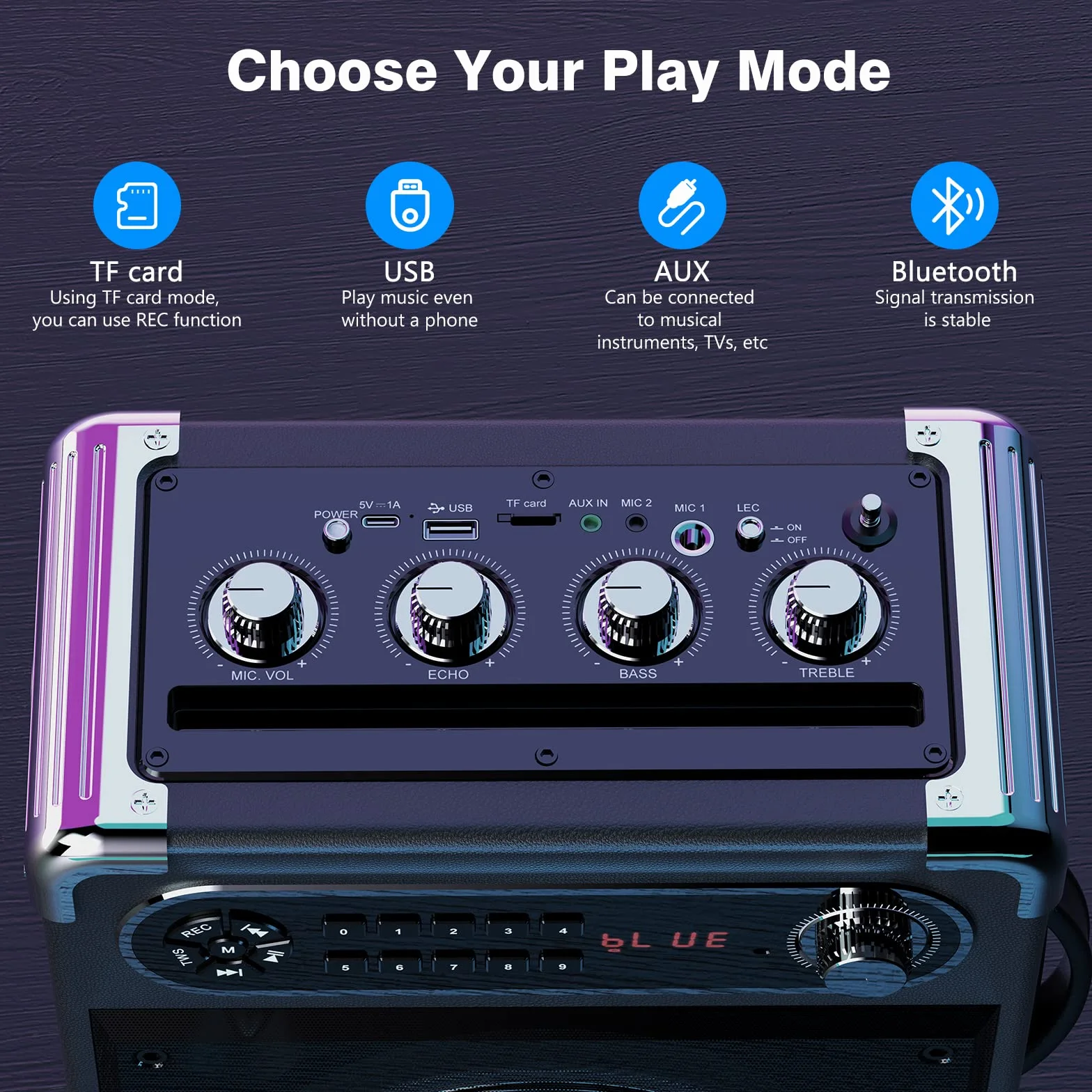 JYX Zestaw do karaoke z 2 bezprzewodowymi mikrofonami, przenośny system PA głośnik karaoke wysokie tony/bas i światło LED, obsługuje TWS, radio USB/TF/FM, Rec, zasilanie na imprezę, na zewnątrz,