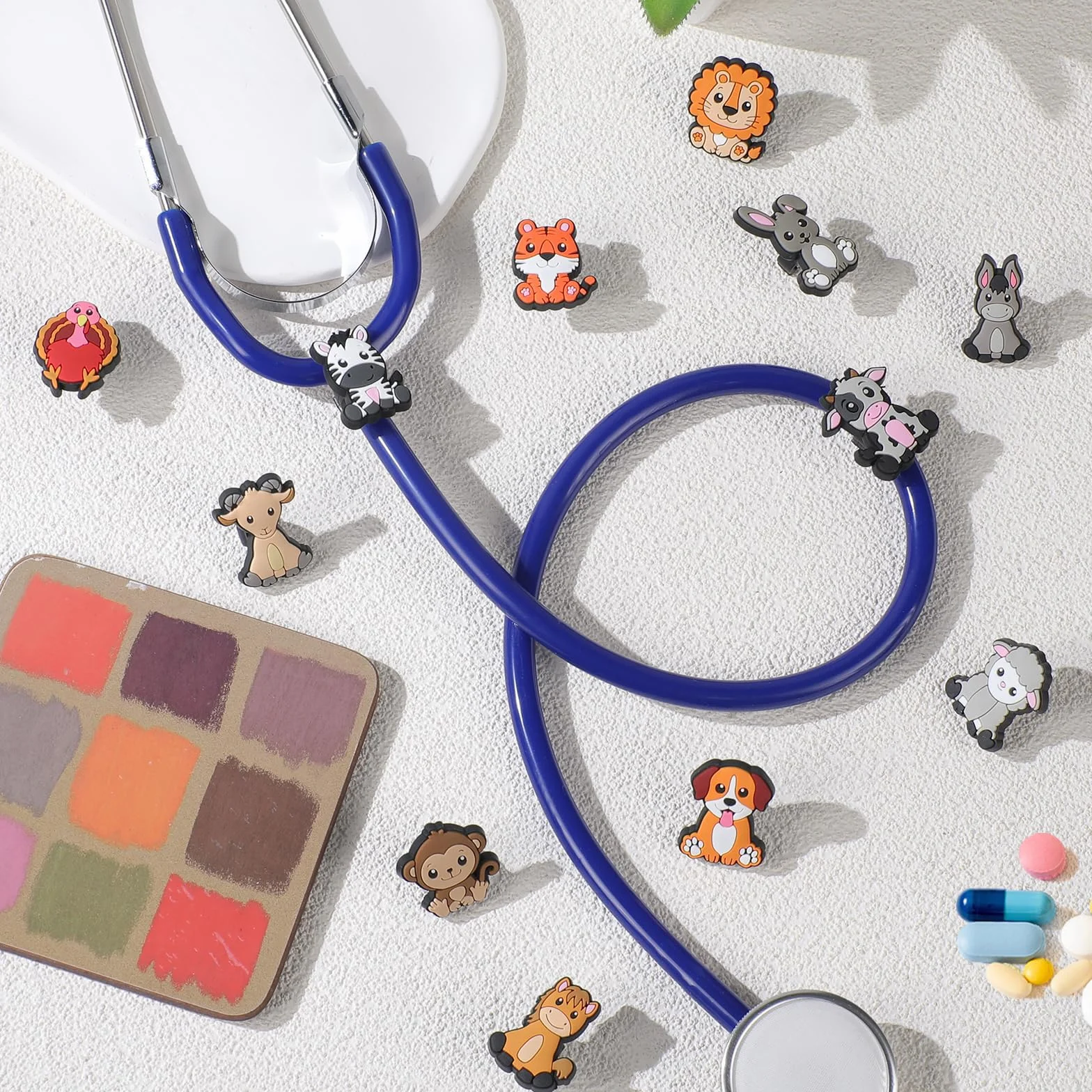 Zoo Animals, stetoskop, zawieszka dla pielęgniarek, 20 sztuk, urocze, medyczne, zwierzęta, plastikowe akcesoria dekoracyjne, prezent dla pediatrów i weterynarzy